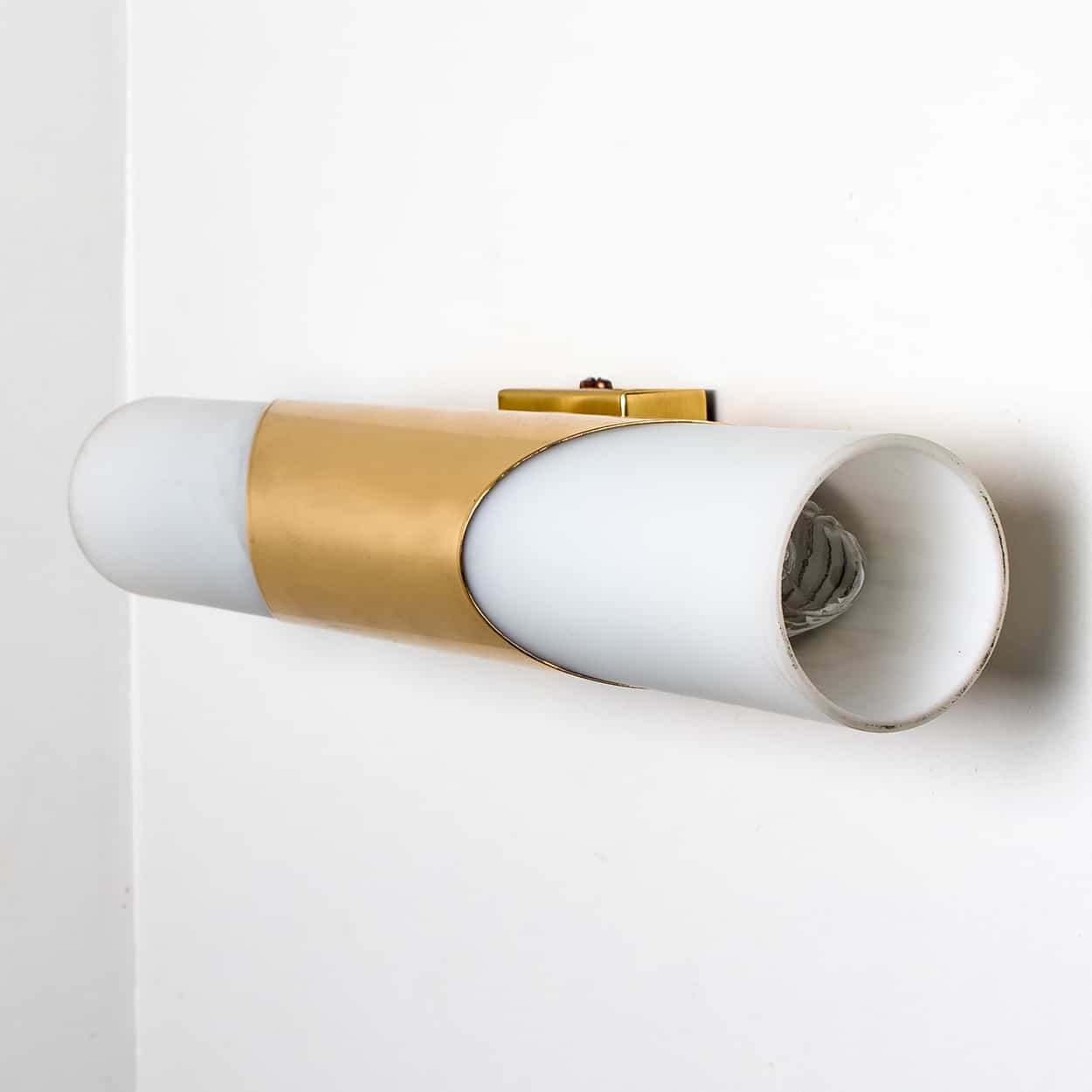 Milkglass and Brass Wall Sconces, 1970s
