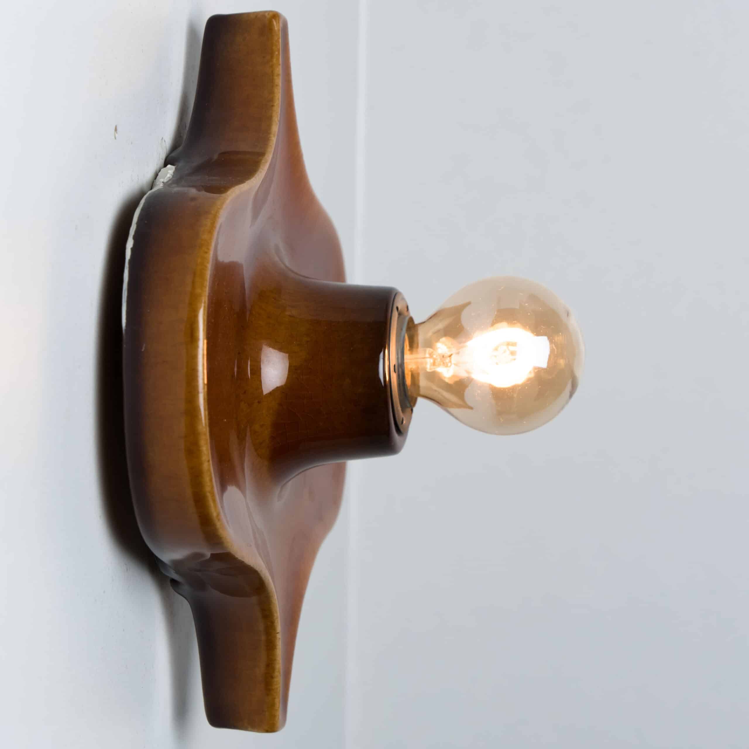 Pair of Fat Lava Brown Ceramic Wall Lights, Hustadt Keramik