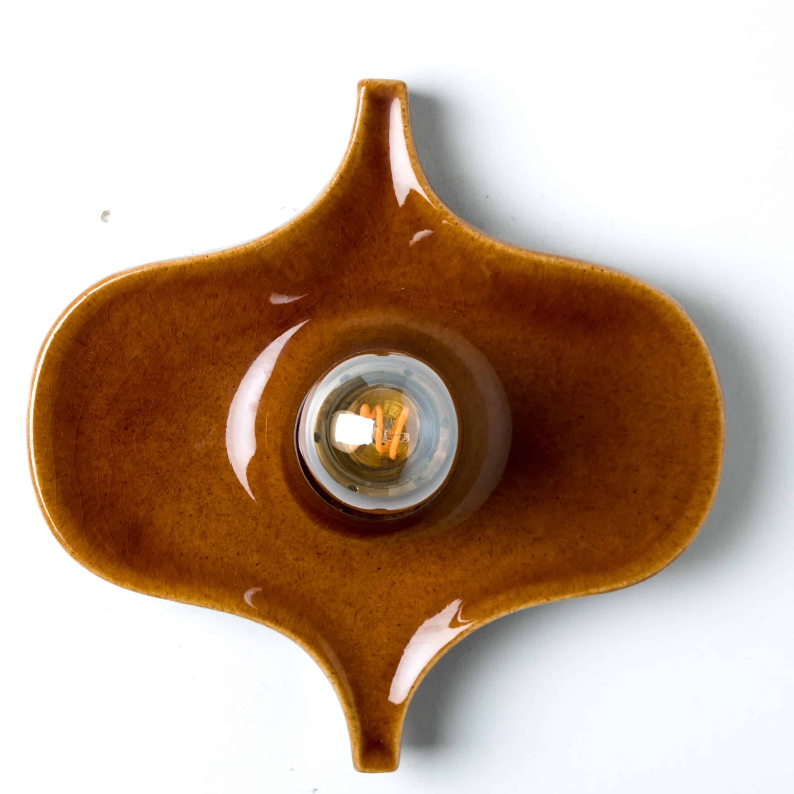 Pair of Fat Lava Brown Ceramic Wall Lights, Hustadt Keramik