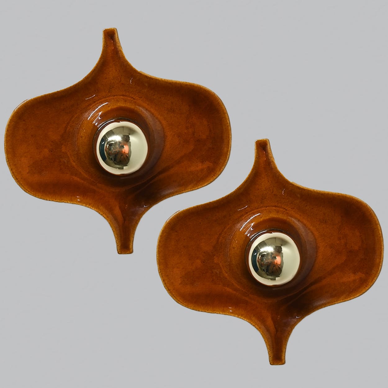 Pair of Fat Lava Brown Ceramic Wall Lights, Hustadt Keramik