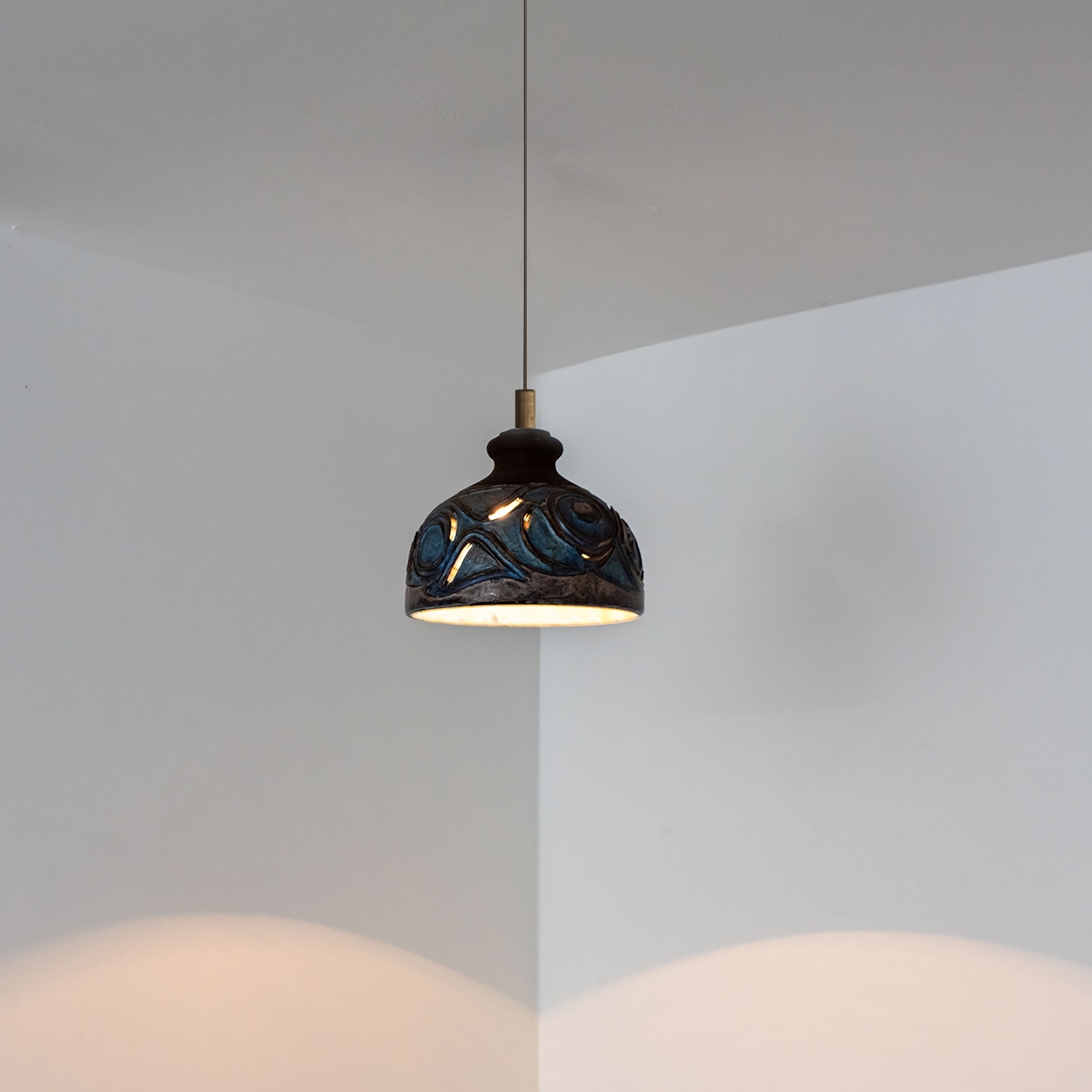 Several Blue Ceramic Pendant Lights, Denmark, 1970