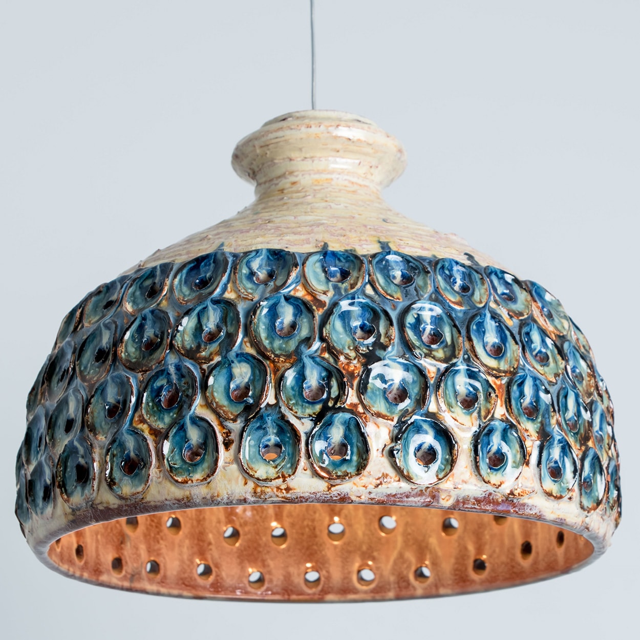 Several Blue Ceramic Pendant Lights, Denmark, 1970