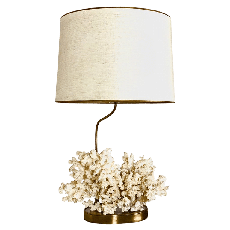 Table Lamp Brass with Coral in the Style of Willy Daro
