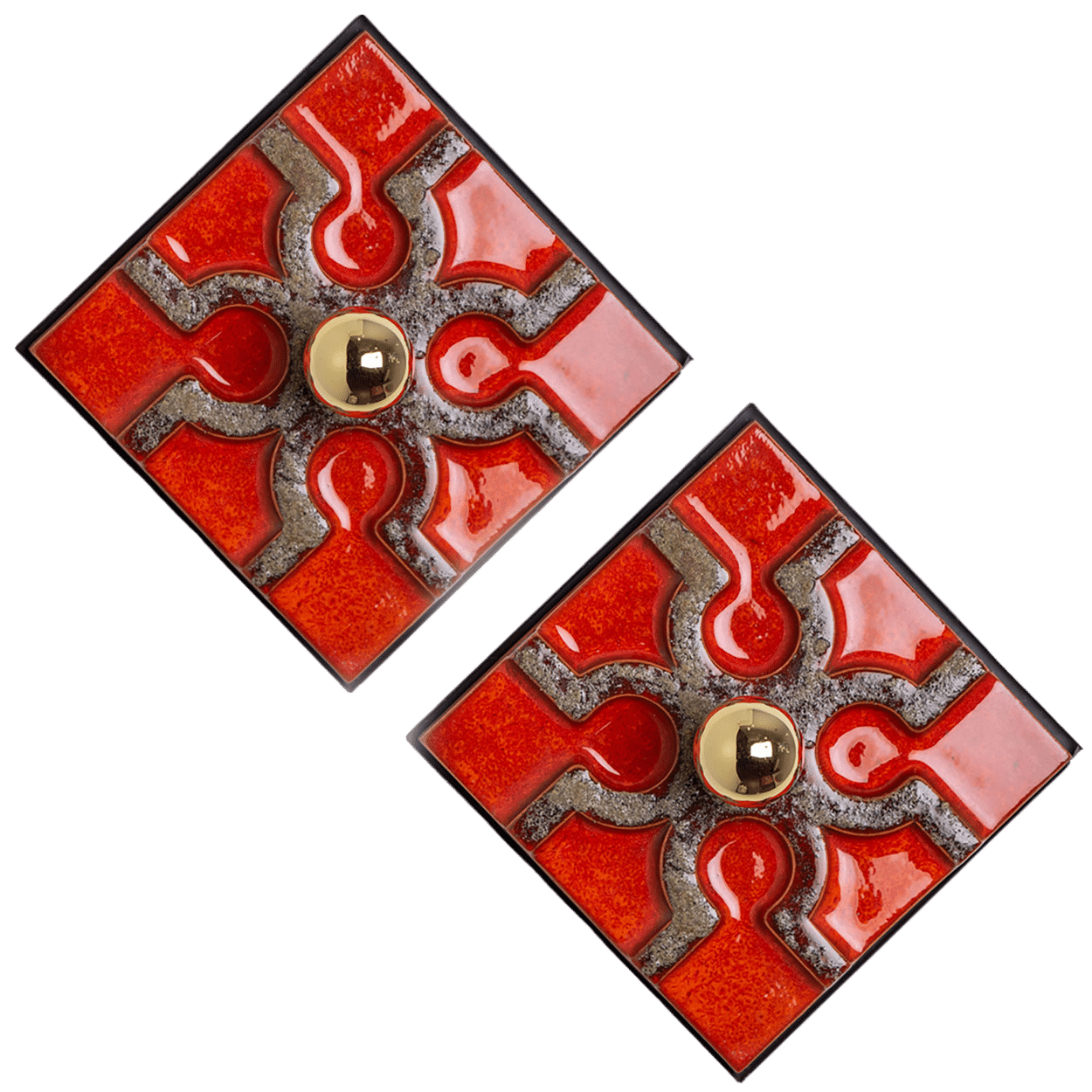 Fat Lava Brown and Red Ceramic Geometric Wall Light, West-Germany