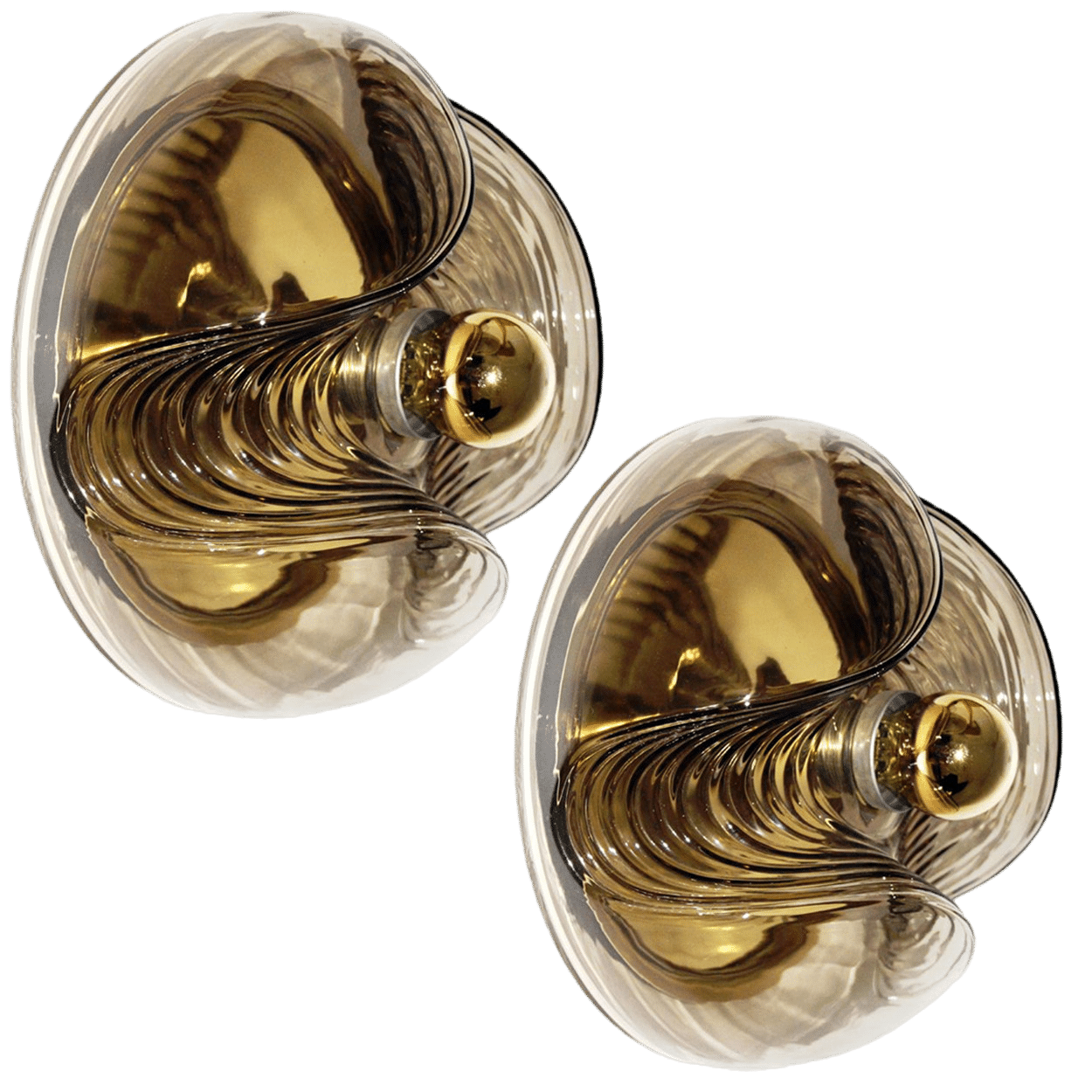 Pair Of Large Koch and Lowy Smoked Glass Wall Sconces/Flush by Peill Putzler