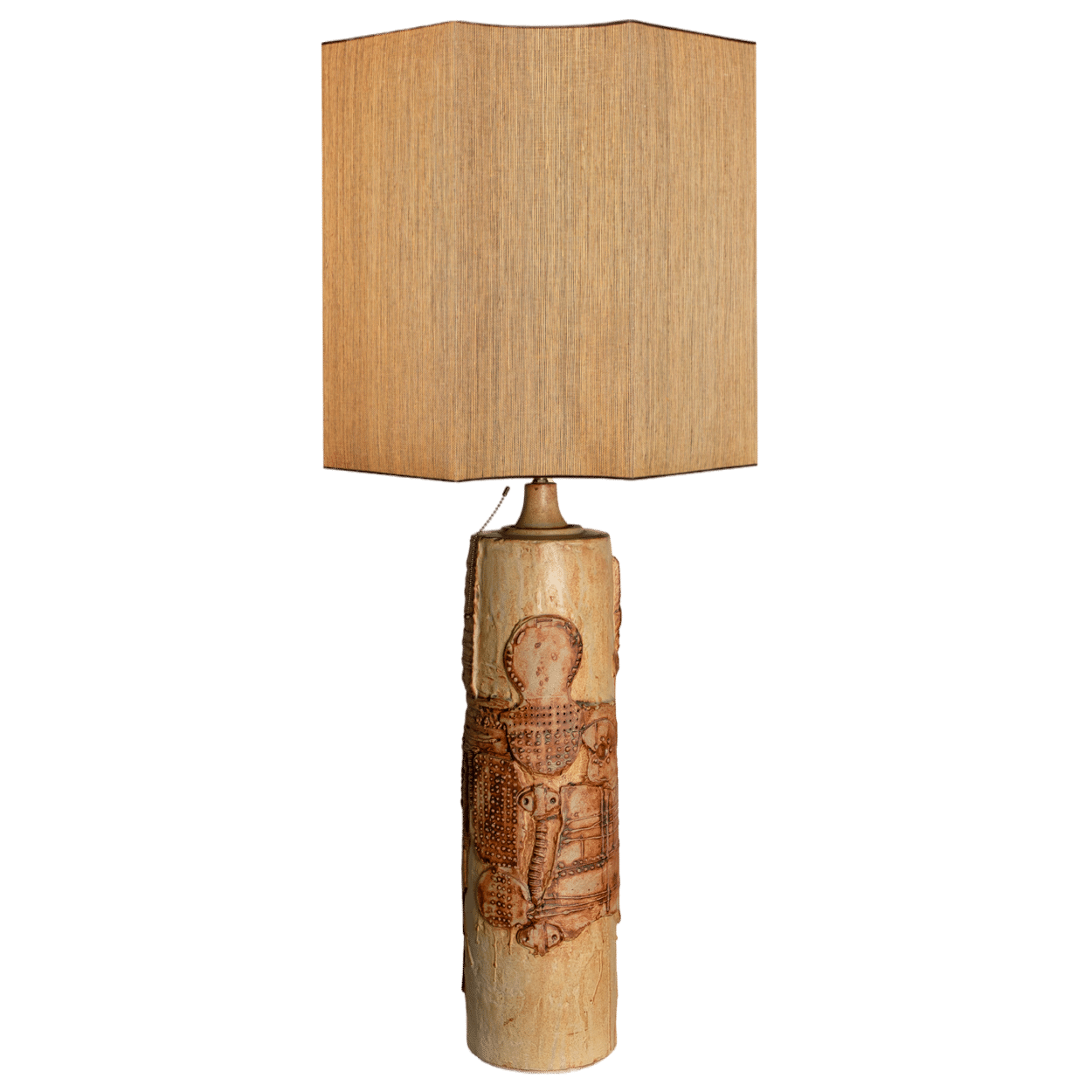 Large B. Rooke Ceramic Lamp, 1960s with Custom Made Silk Lampshade by René Houben