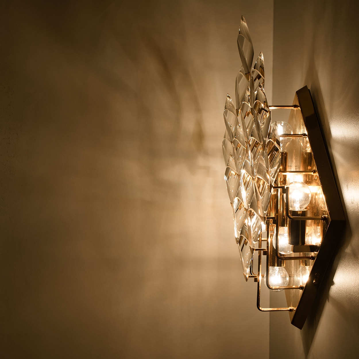 Crystal Gilded Brass Wall Light, Stilkronen, 1975