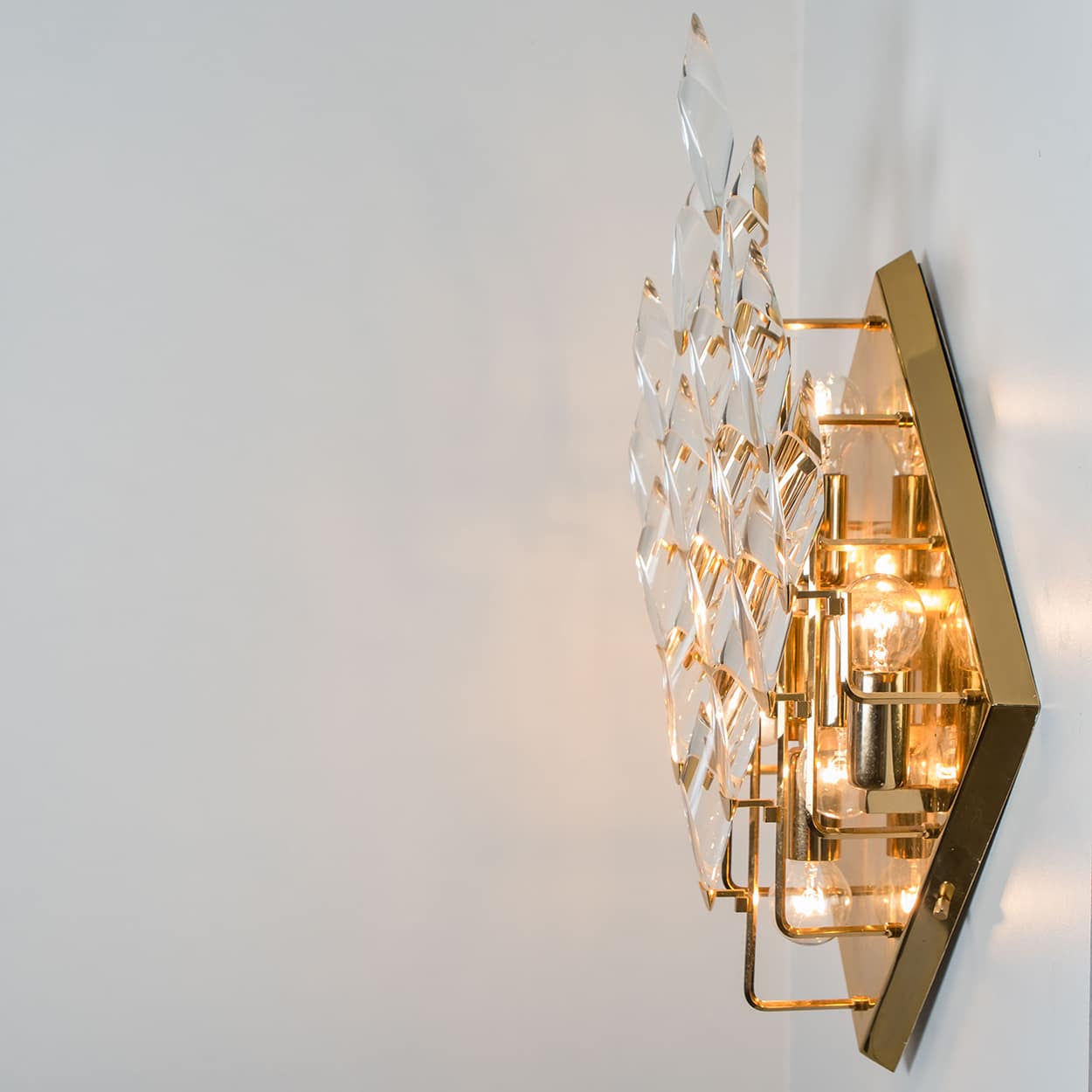Crystal Gilded Brass Wall Light, Stilkronen, 1975