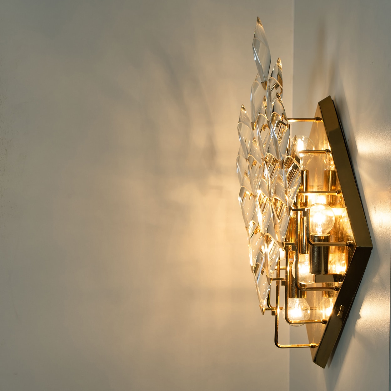 Crystal Gilded Brass Wall Light, Stilkronen, 1975