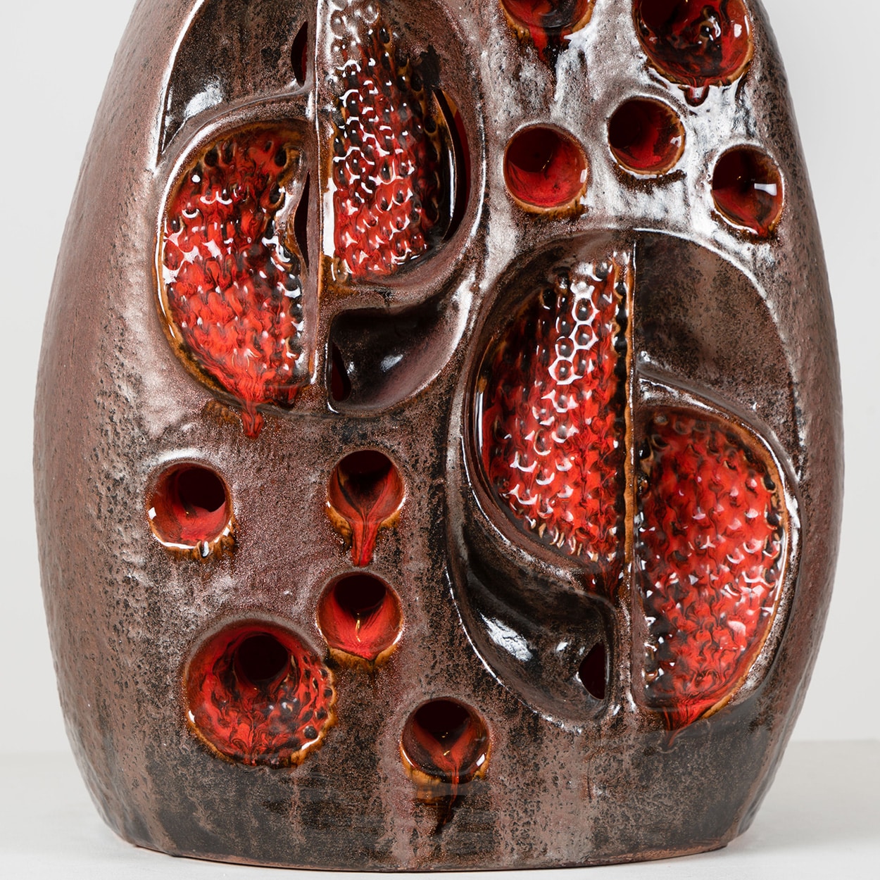 Fat Lava Brown Red Ceramic Table Lamp, Germany