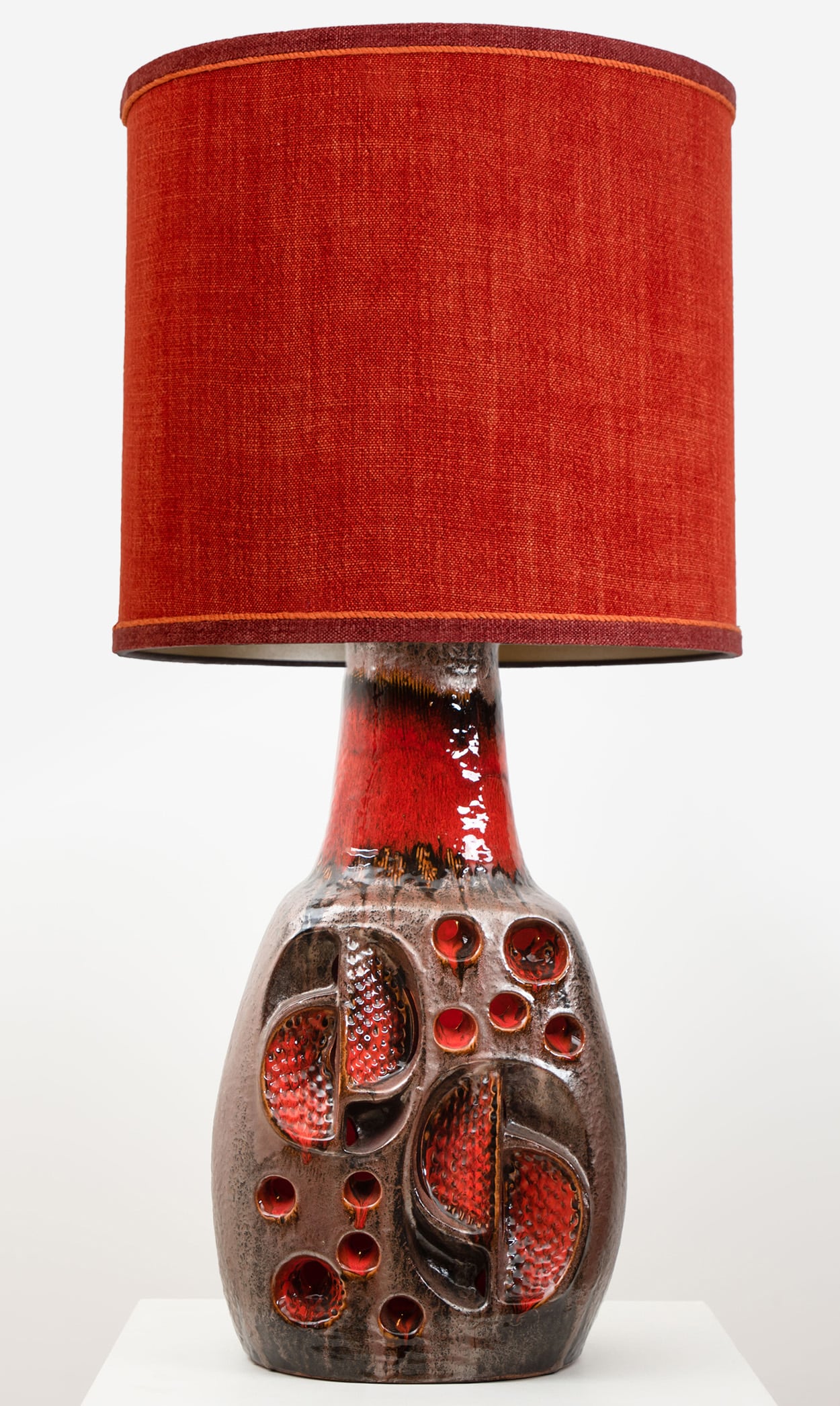 Fat Lava Brown Red Ceramic Table Lamp, Germany