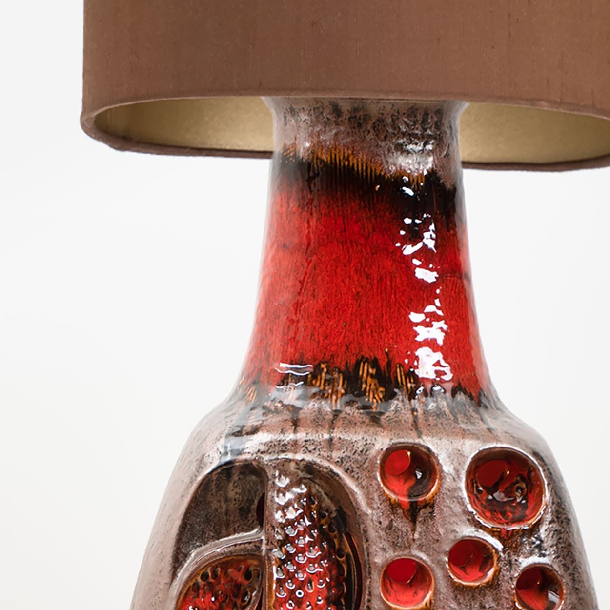 Fat Lava Brown Red Ceramic Table Lamp, Germany