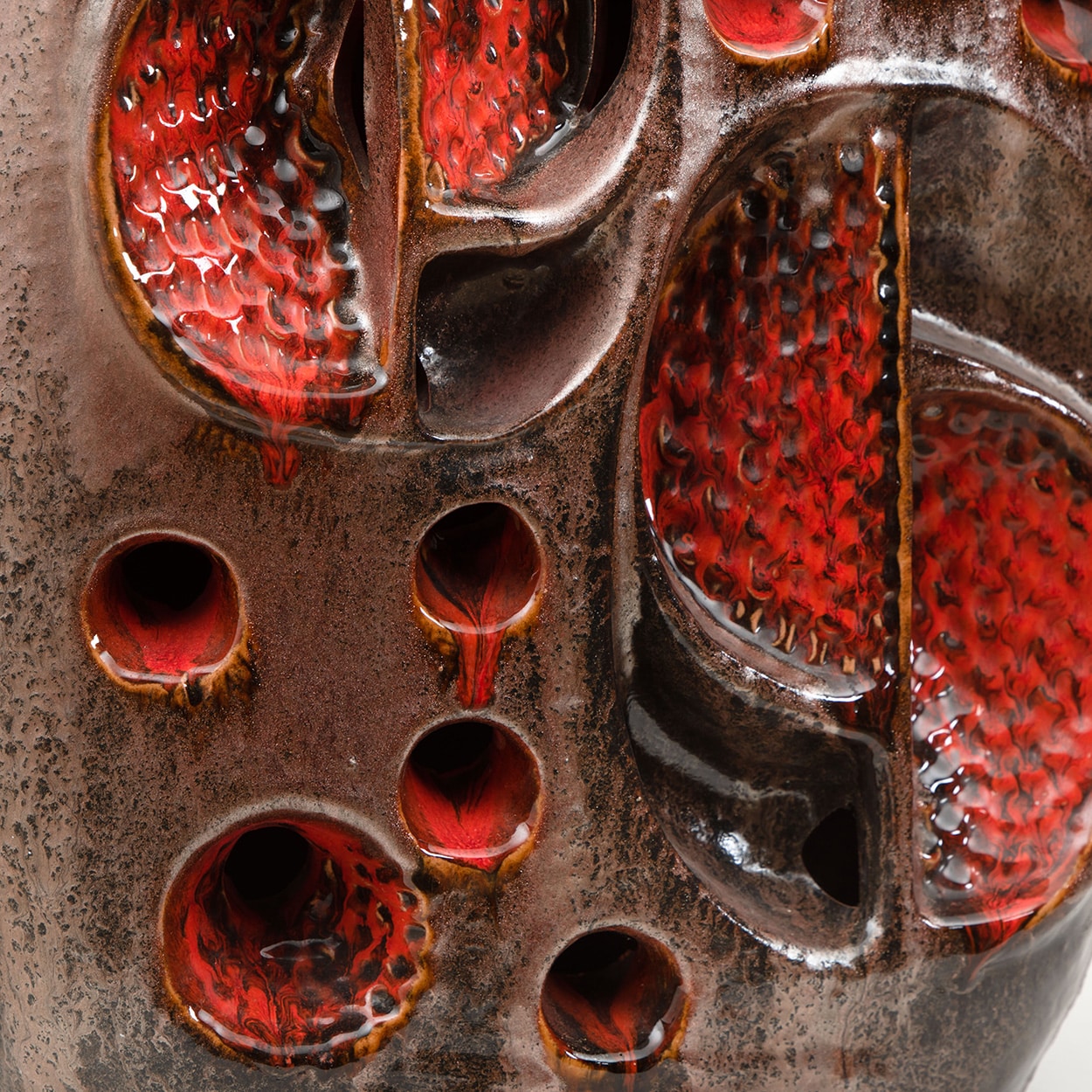 Fat Lava Brown Red Ceramic Table Lamp, Germany