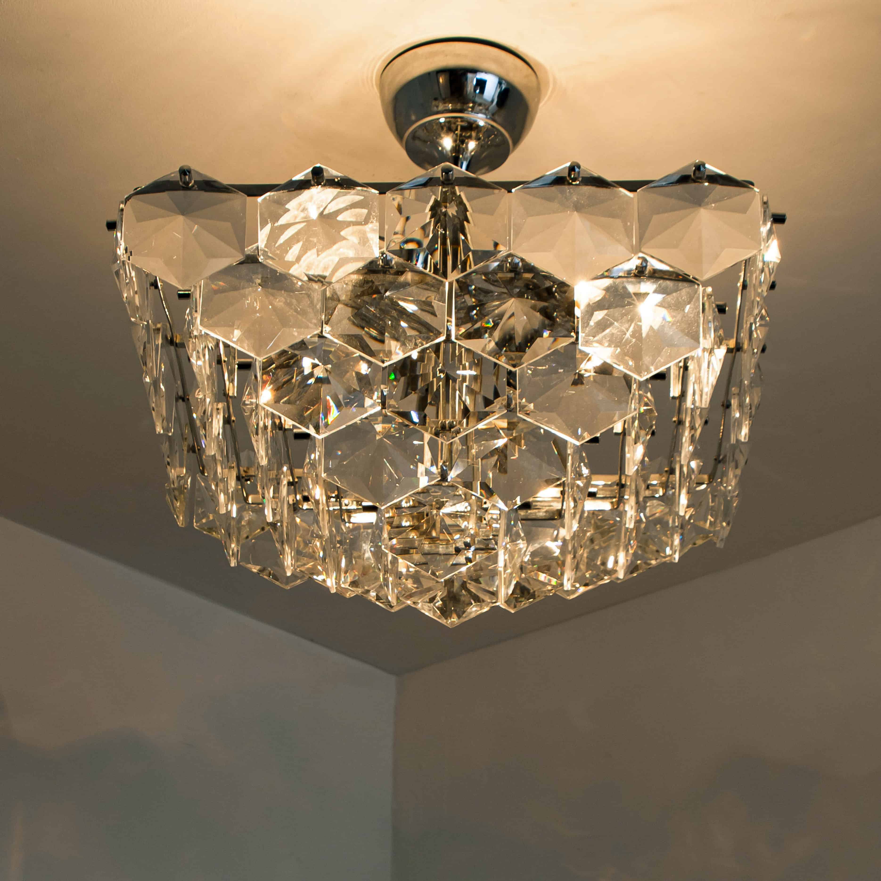 Hex Chrome Crystal Kinkeldey Pendant Light, 1970