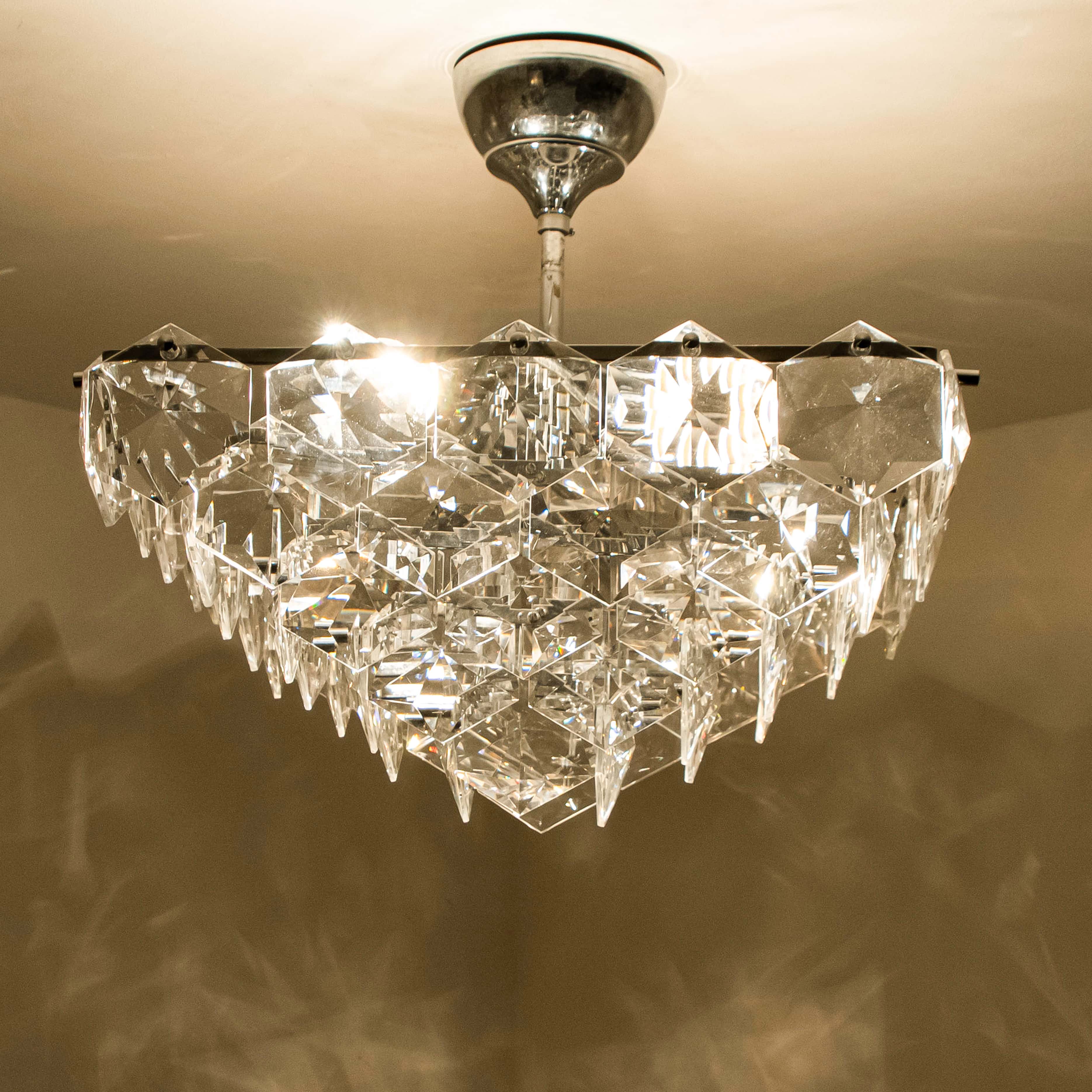 Hex Chrome Crystal Kinkeldey Pendant Light, 1970