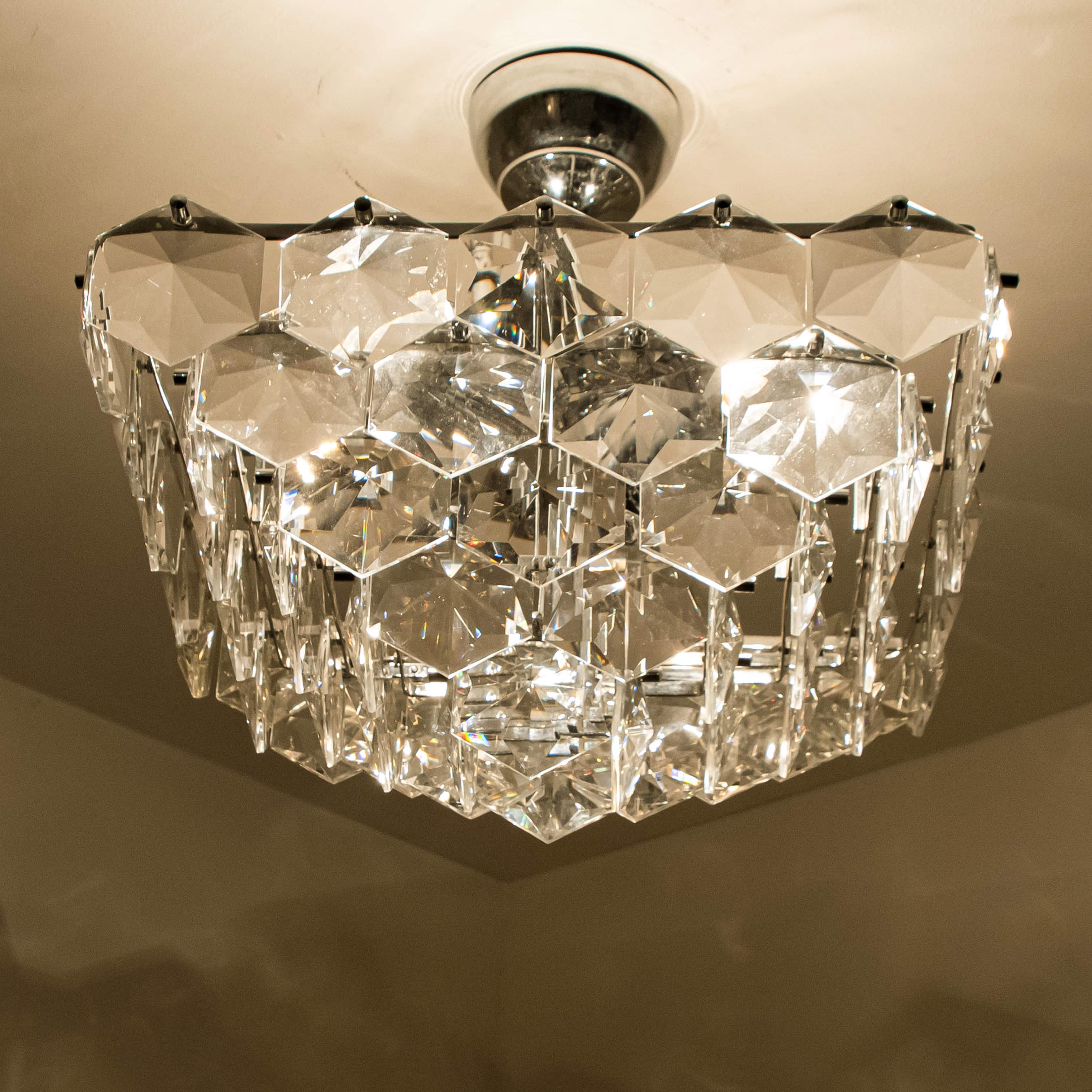 Hex Chrome Crystal Kinkeldey Pendant Light, 1970