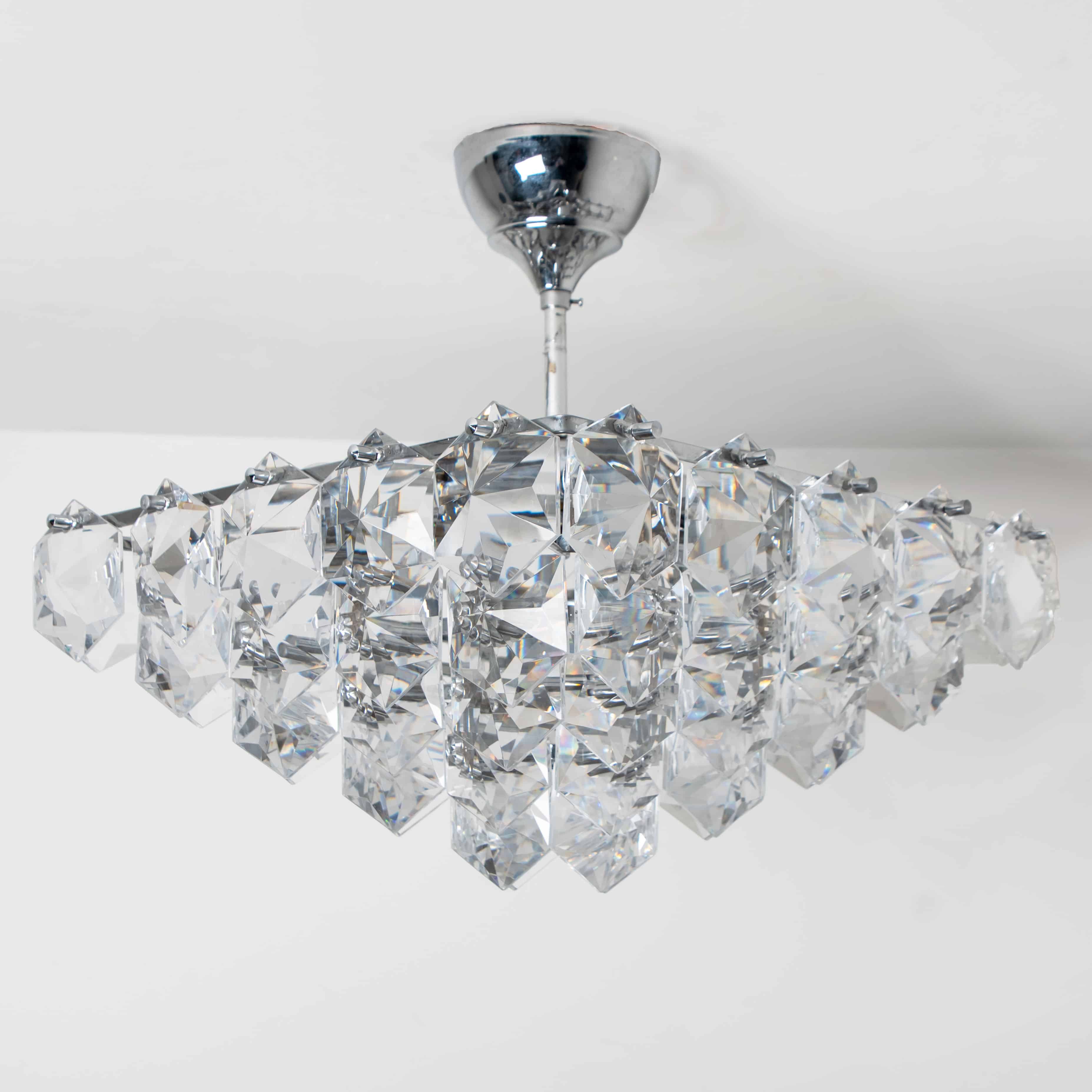 Hex Chrome Crystal Kinkeldey Pendant Light, 1970