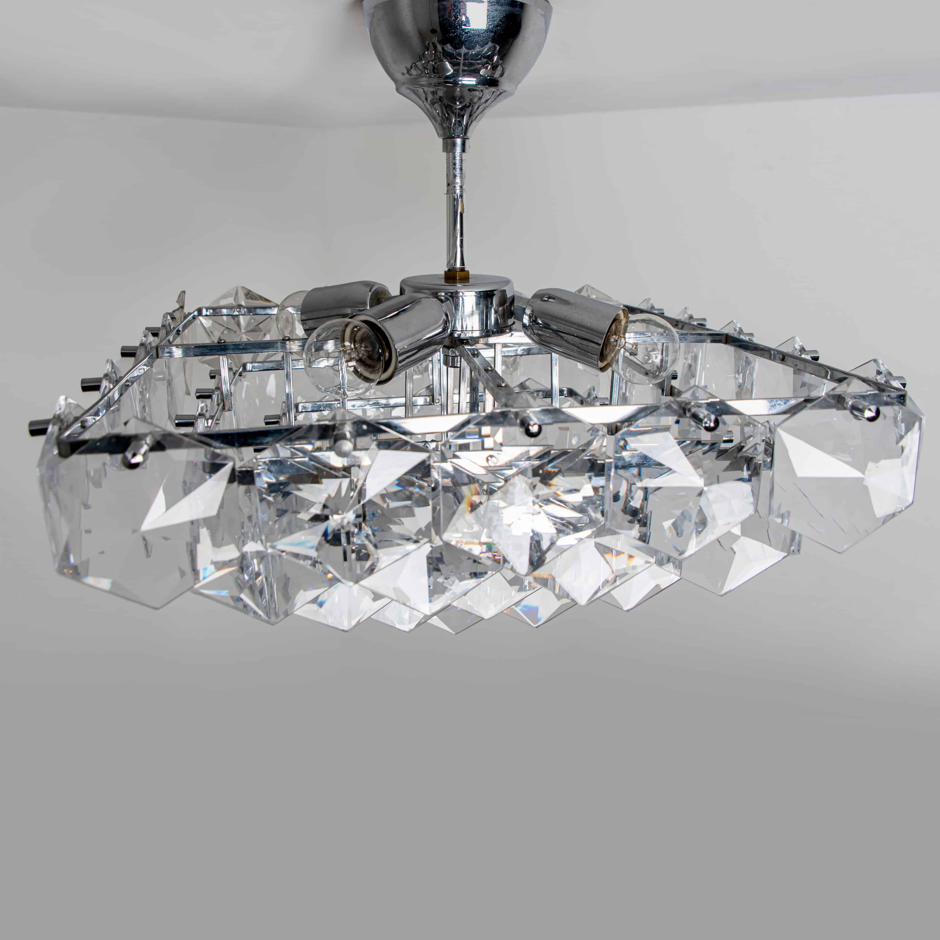 Hex Chrome Crystal Kinkeldey Pendant Light, 1970