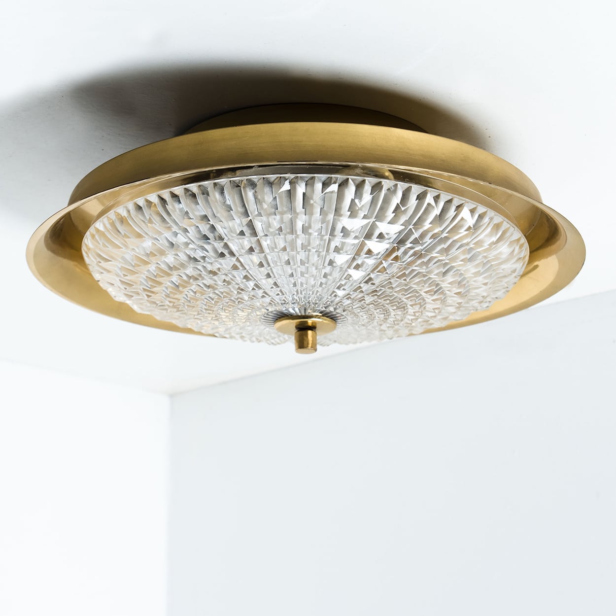 1 of the 2 Gold Brass Clear Glass Flush Mount or Wall light, Fagerlund, 1960s