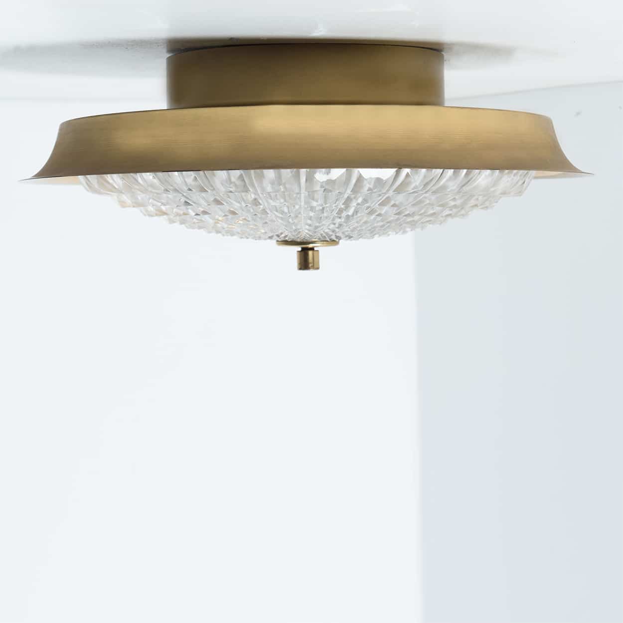 1 of the 2 Gold Brass Clear Glass Flush Mount or Wall light, Fagerlund, 1960s