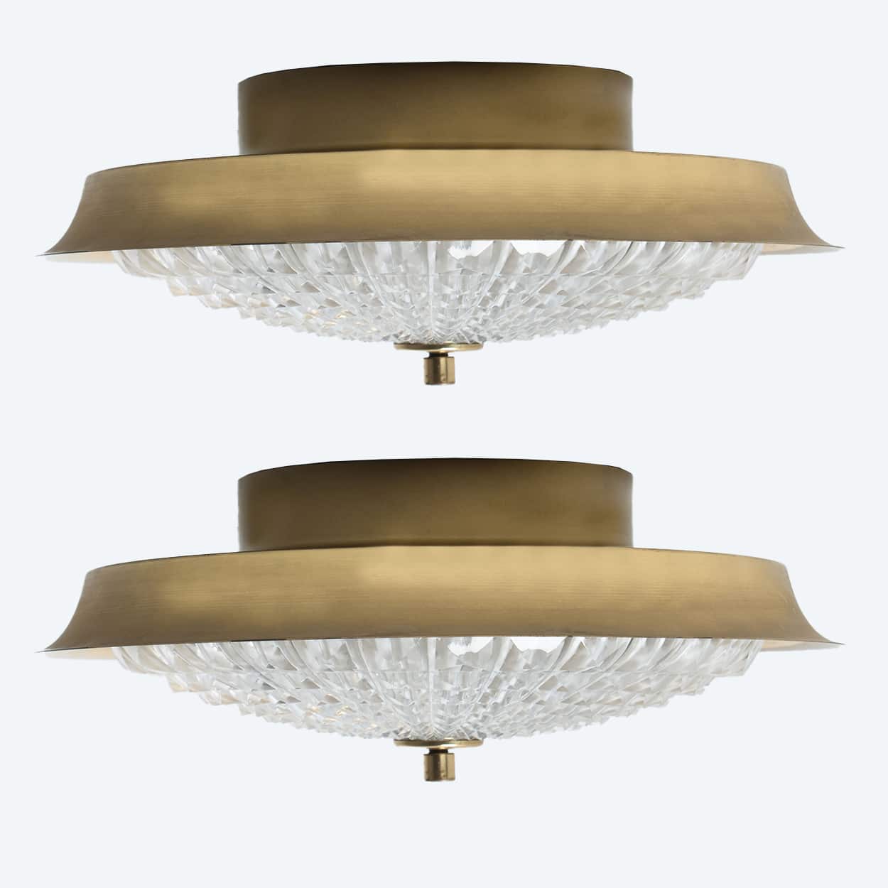 1 of the 2 Gold Brass Clear Glass Flush Mount or Wall light, Fagerlund, 1960s