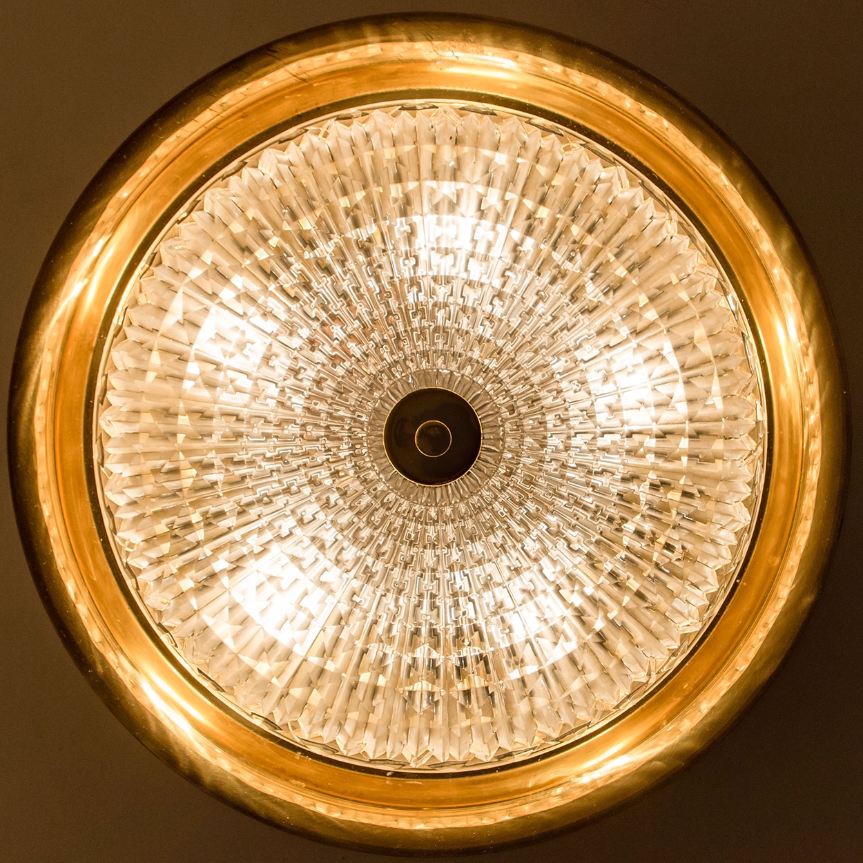 1 of the 2 Gold Brass Clear Glass Flush Mount or Wall light, Fagerlund, 1960s