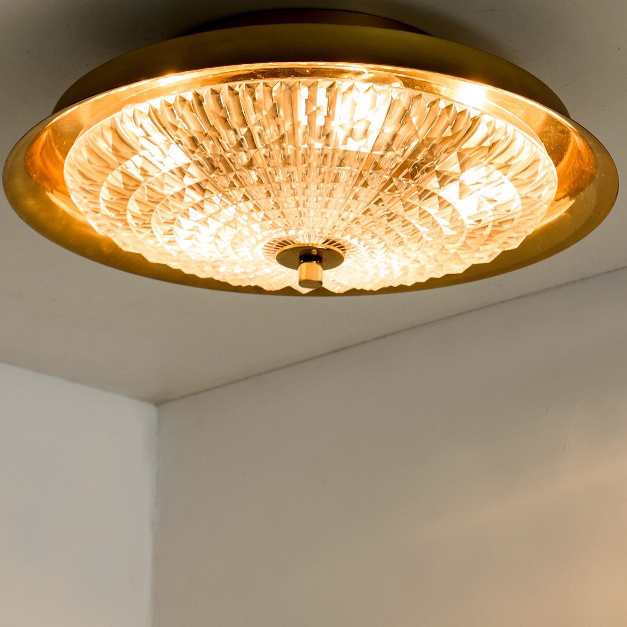 1 of the 2 Gold Brass Clear Glass Flush Mount or Wall light, Fagerlund, 1960s