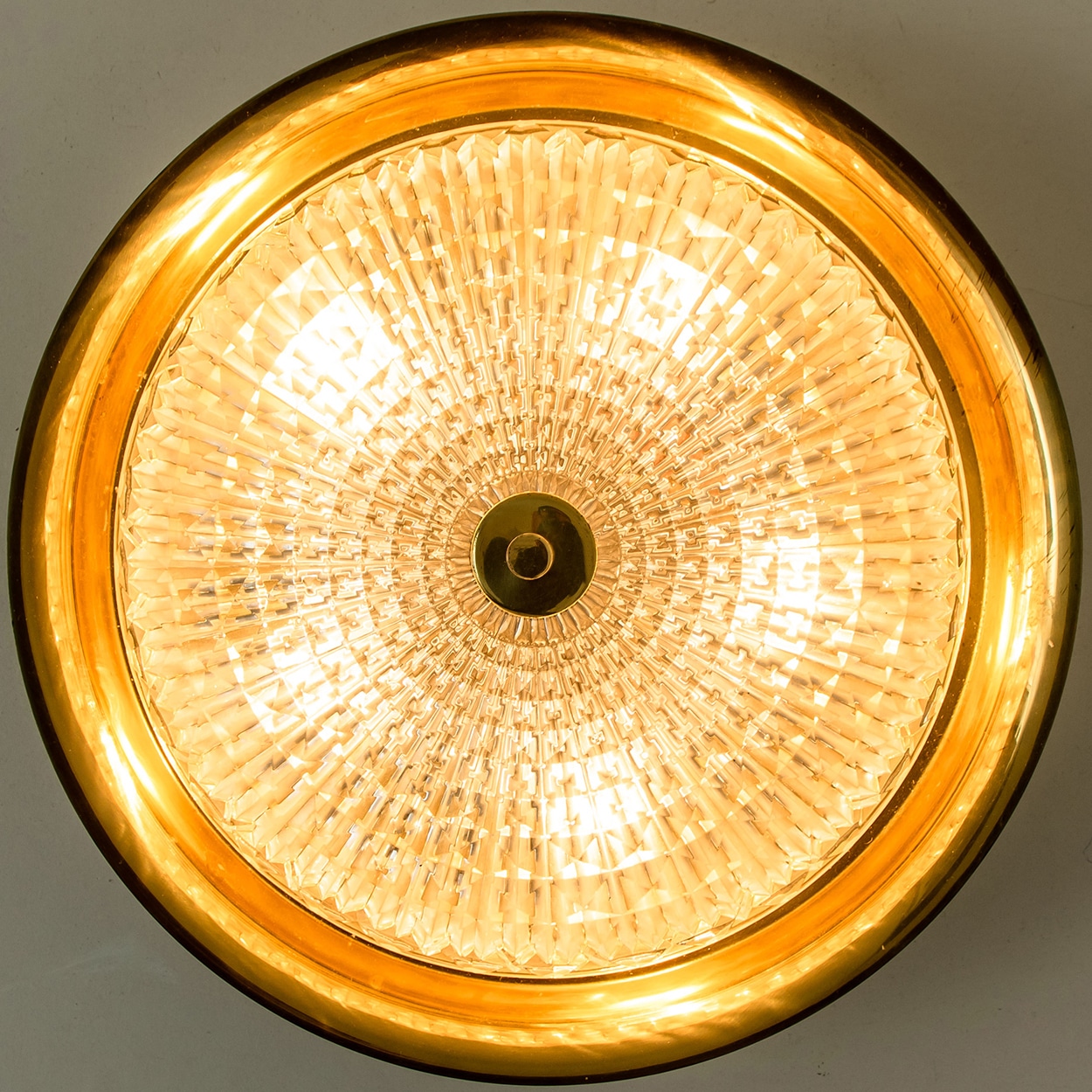 1 of the 2 Gold Brass Clear Glass Flush Mount or Wall light, Fagerlund, 1960s