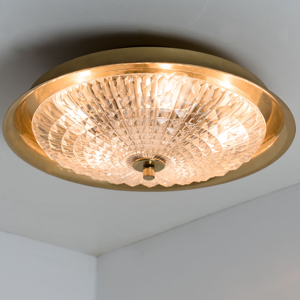 1 of the 2 Gold Brass Clear Glass Flush Mount or Wall light, Fagerlund, 1960s