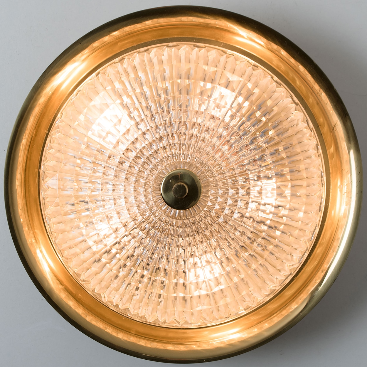 1 of the 2 Gold Brass Clear Glass Flush Mount or Wall light, Fagerlund, 1960s