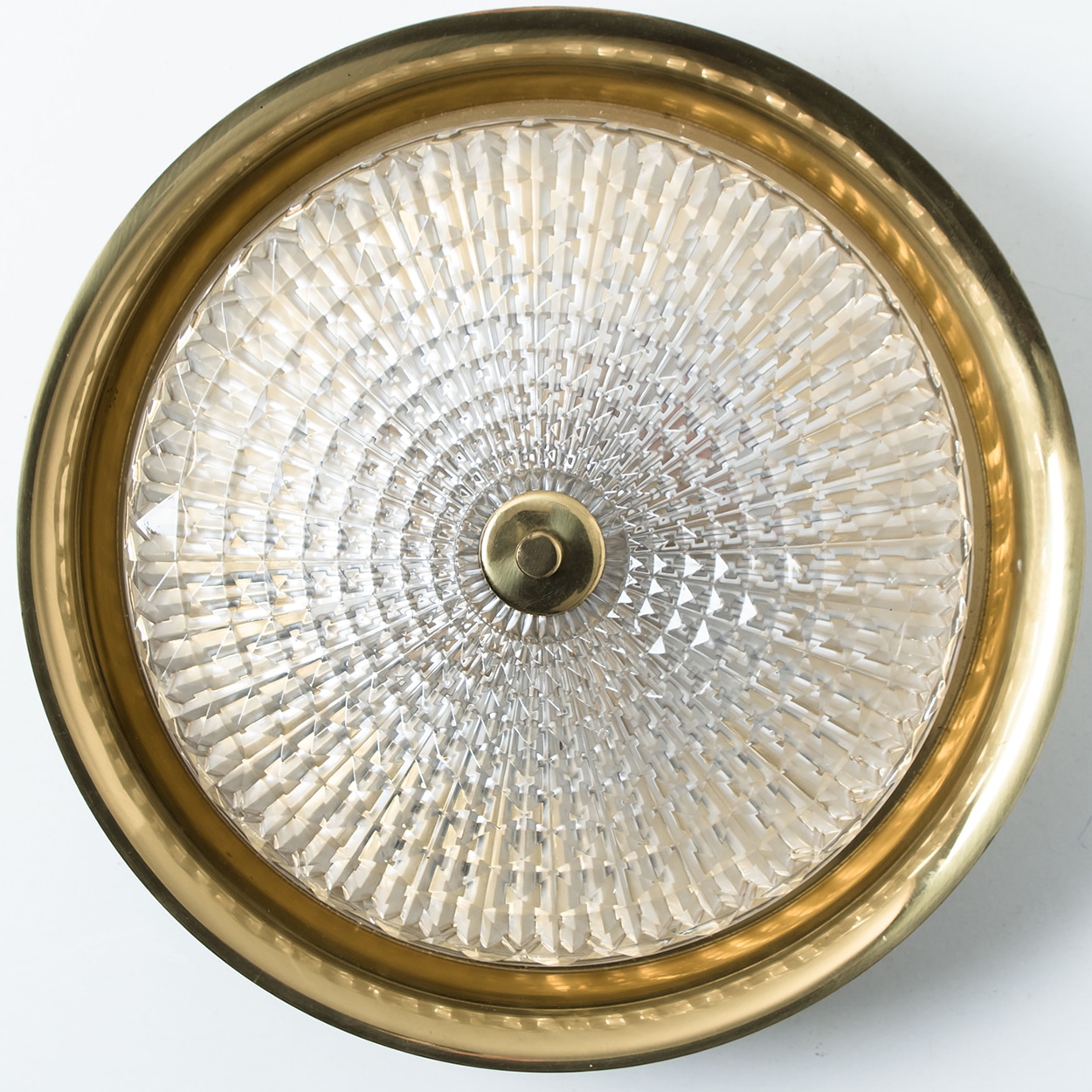 1 of the 2 Gold Brass Clear Glass Flush Mount or Wall light, Fagerlund, 1960s