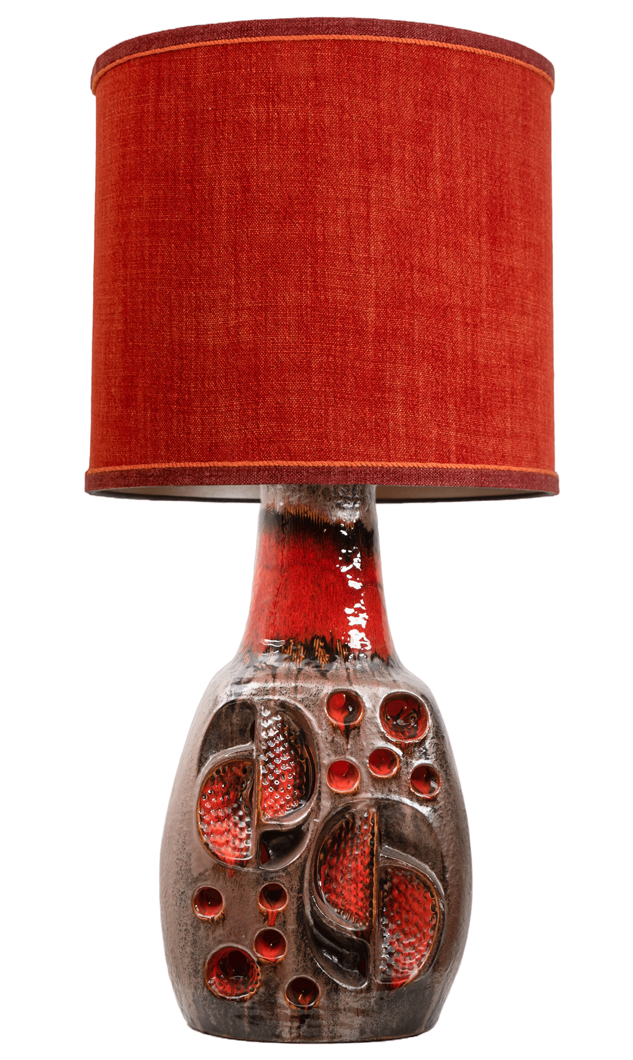 Fat Lava Brown Red Ceramic Table Lamp, Germany