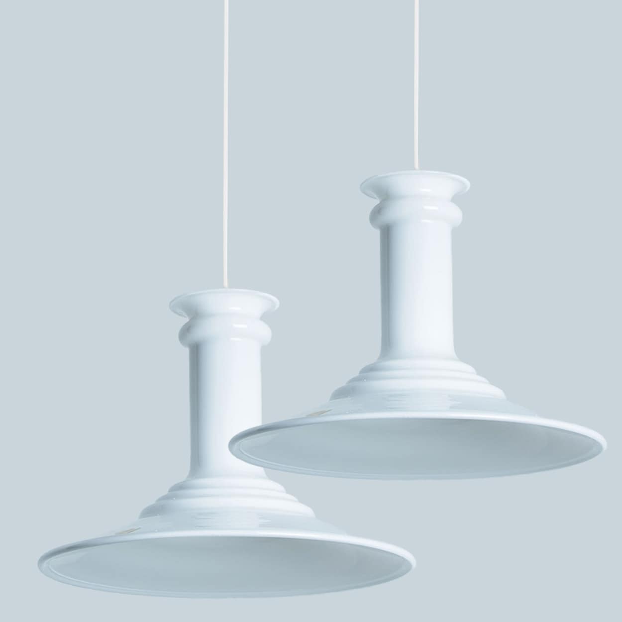 Pair of White Holmegaard Hanging Lamps by Michael Bang, 1970