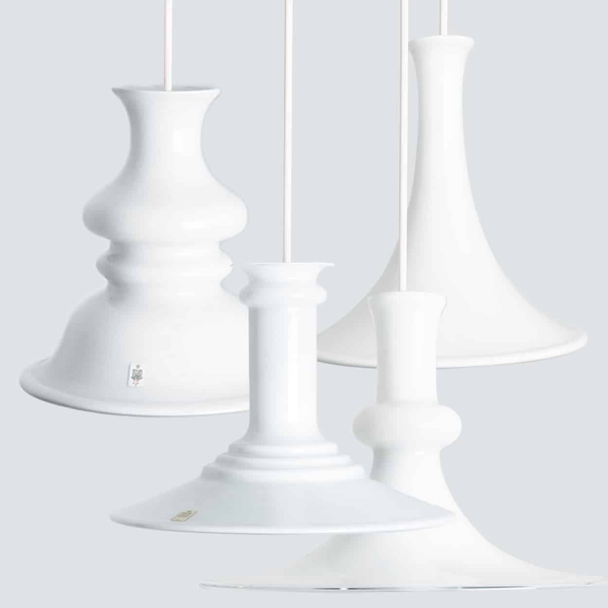 Pair of White Holmegaard Hanging Lamps by Michael Bang, 1970