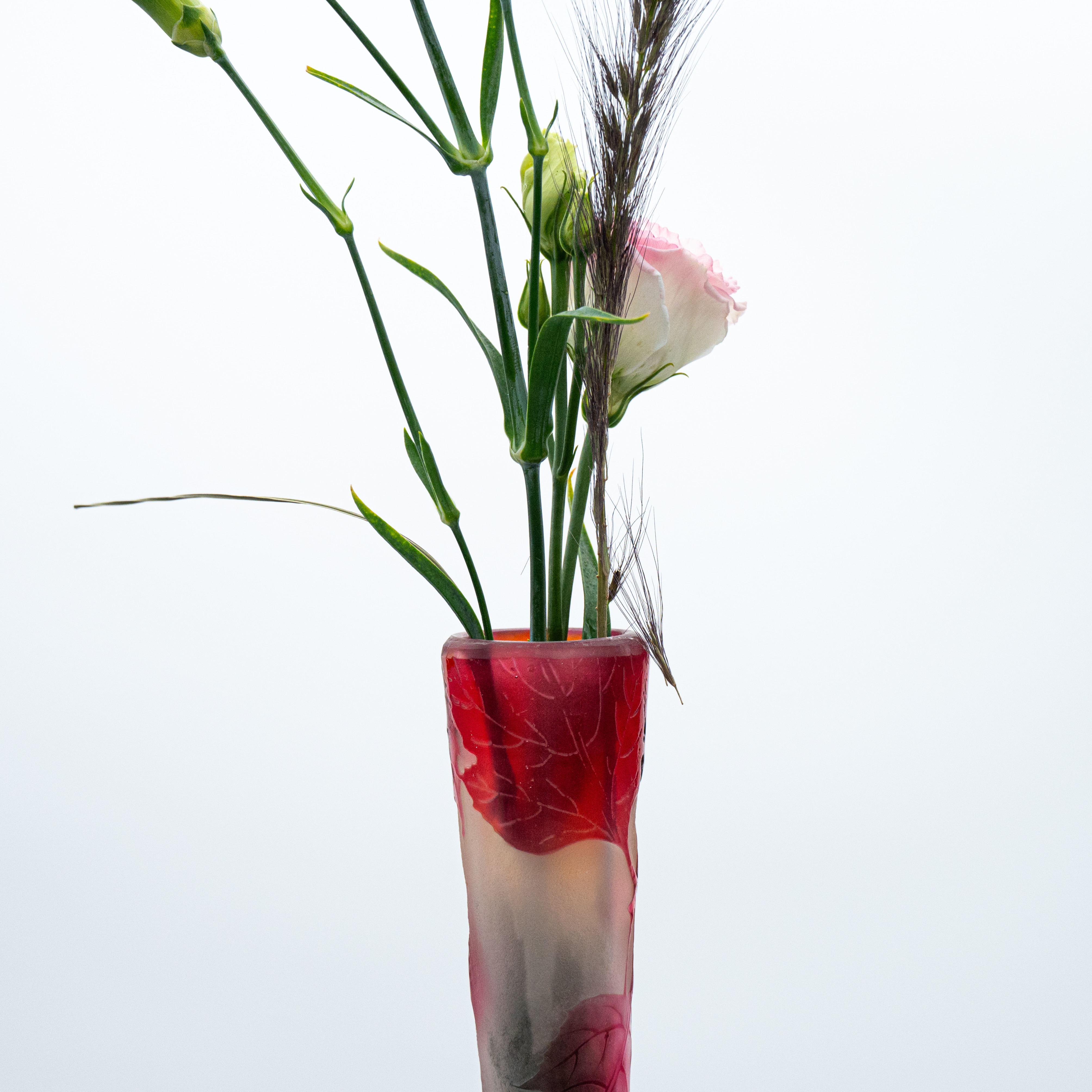 Gallé Signed, Large Acid Etched Overlay Banjo Form Vase, France, 1890