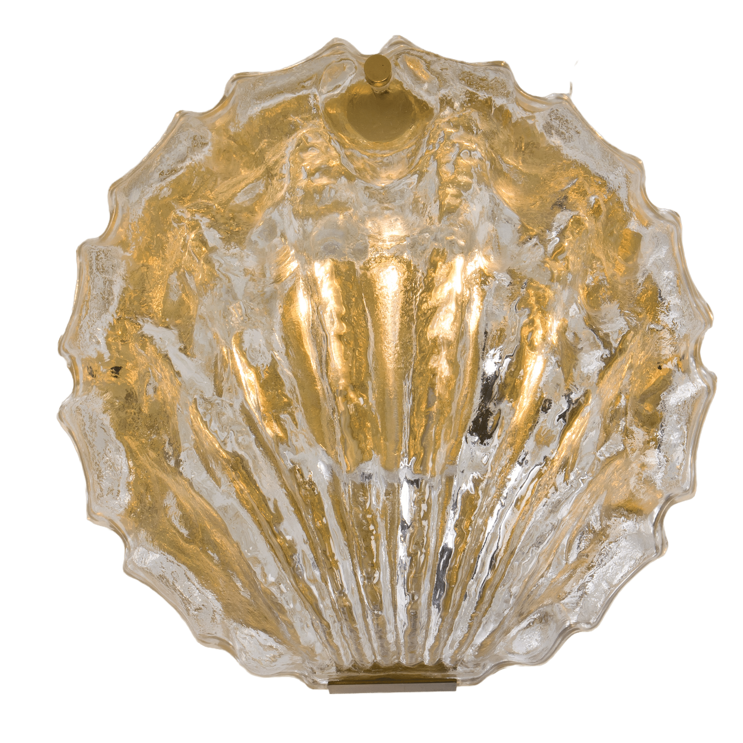 1 of the 2 Golden Ice Glass Shell Wall Sconces, 1960s