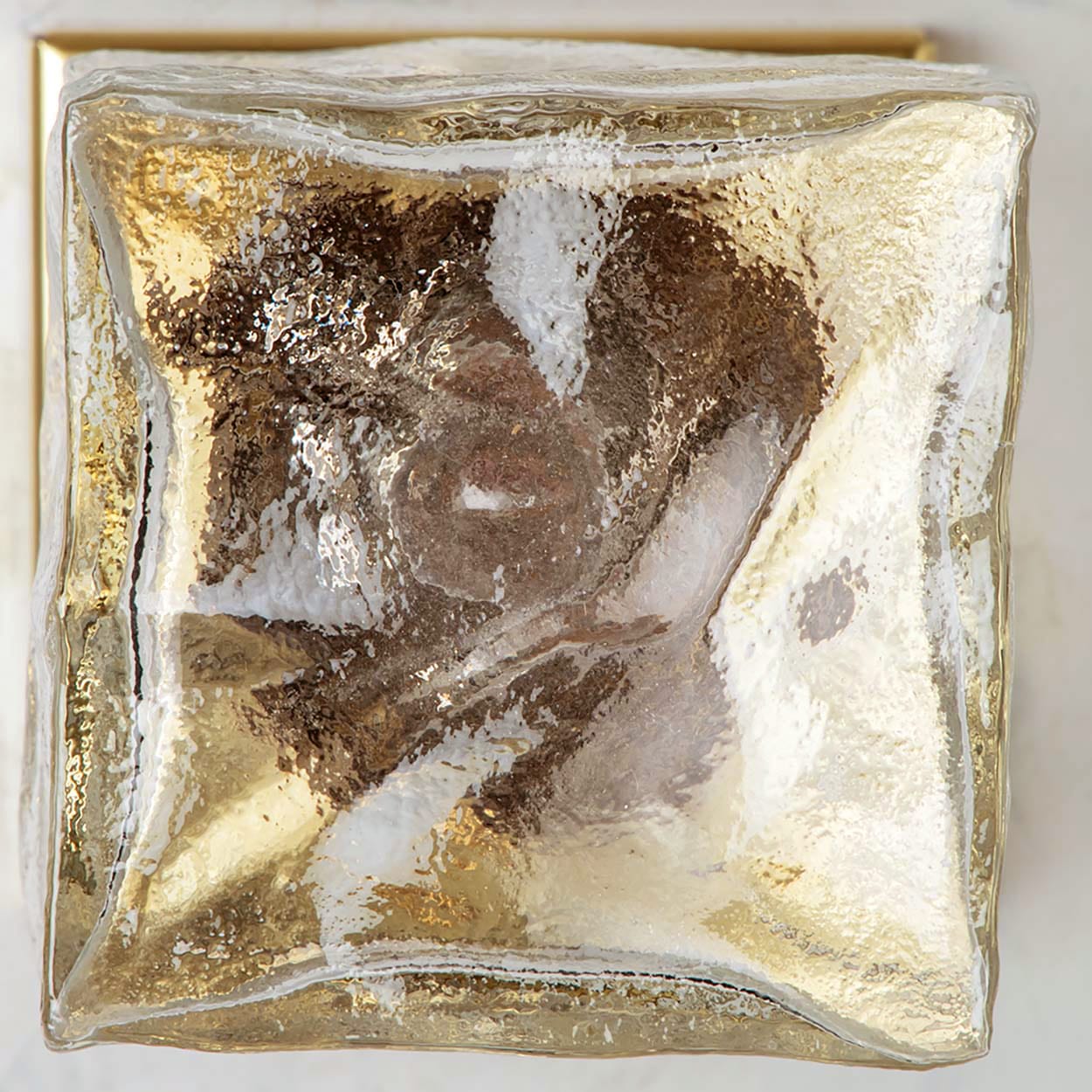 1 of the 8 Square Glass and Brass Light Fixtures by J.T. Kalmar, Austria