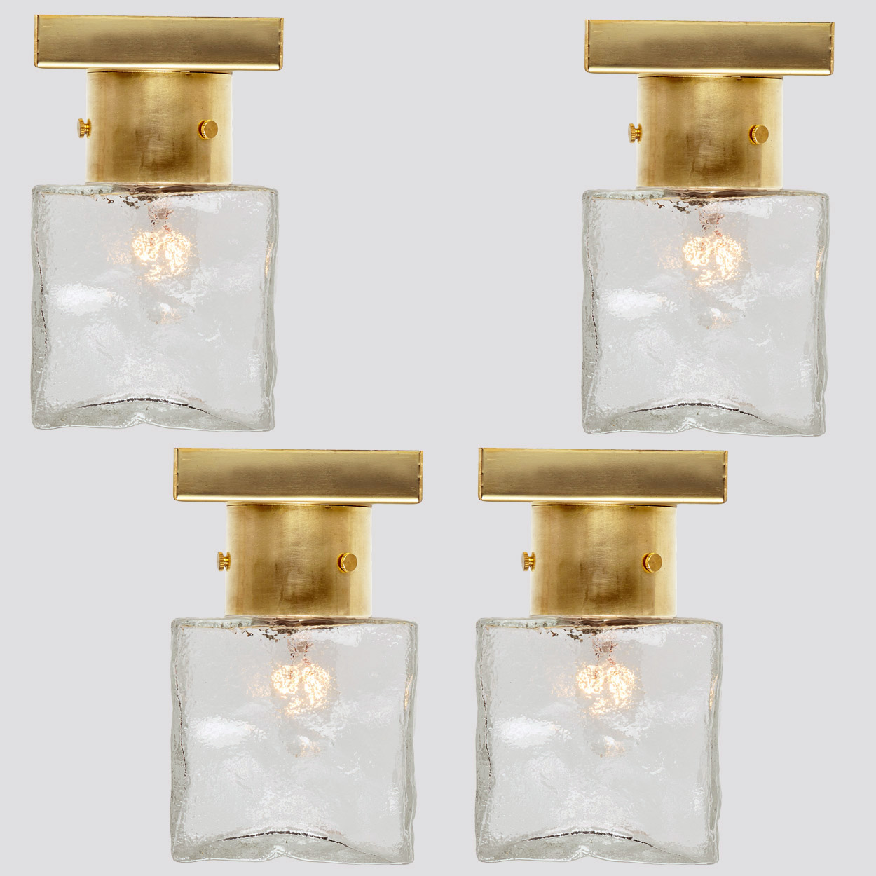 1 of the 8 Square Glass and Brass Light Fixtures by J.T. Kalmar, Austria