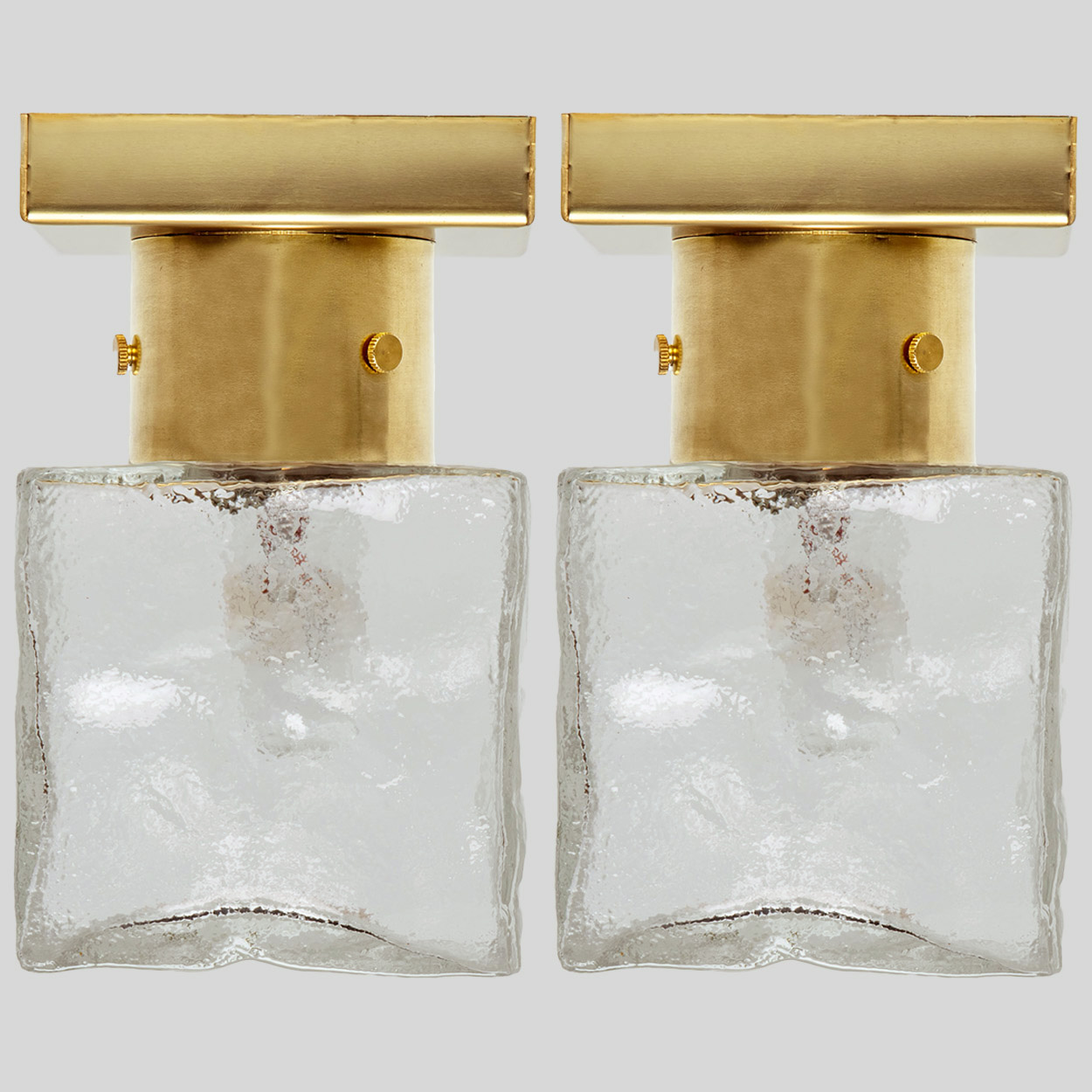1 of the 8 Square Glass and Brass Light Fixtures by J.T. Kalmar, Austria