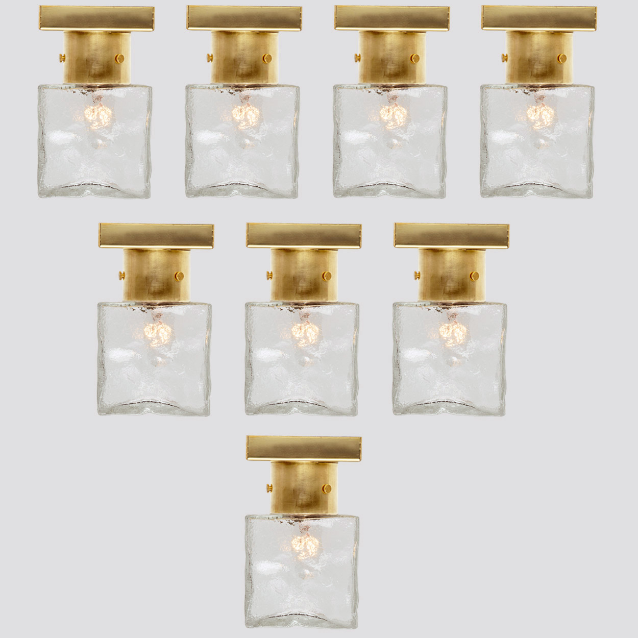 1 of the 8 Square Glass and Brass Light Fixtures by J.T. Kalmar, Austria