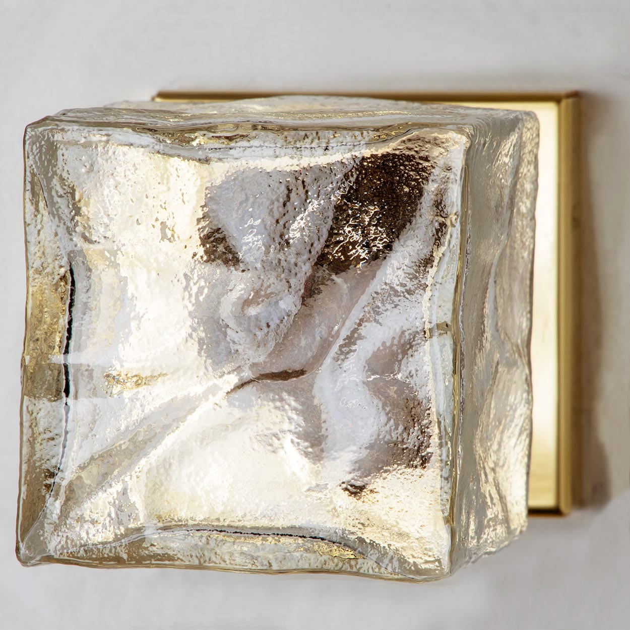 1 of the 8 Square Glass and Brass Light Fixtures by J.T. Kalmar, Austria