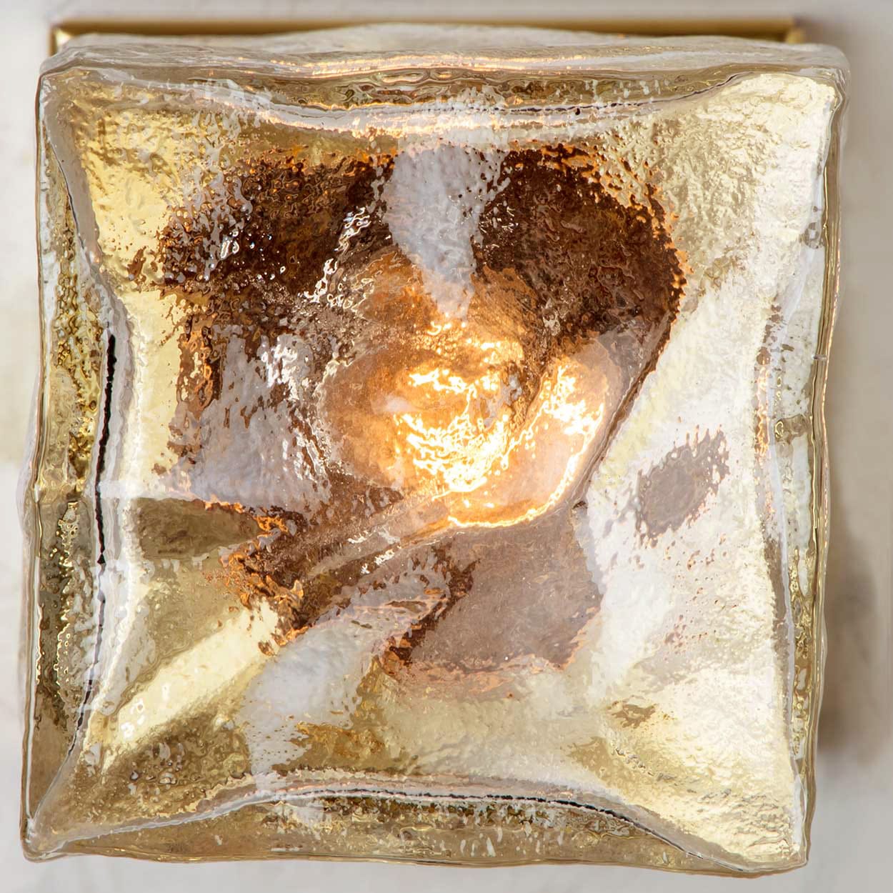 1 of the 8 Square Glass and Brass Light Fixtures by J.T. Kalmar, Austria