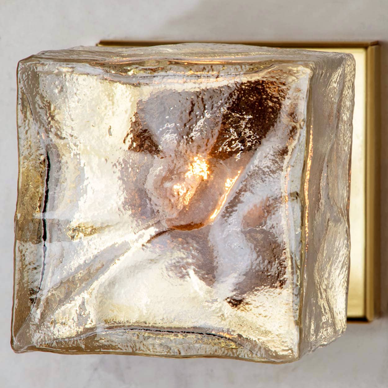 1 of the 8 Square Glass and Brass Light Fixtures by J.T. Kalmar, Austria