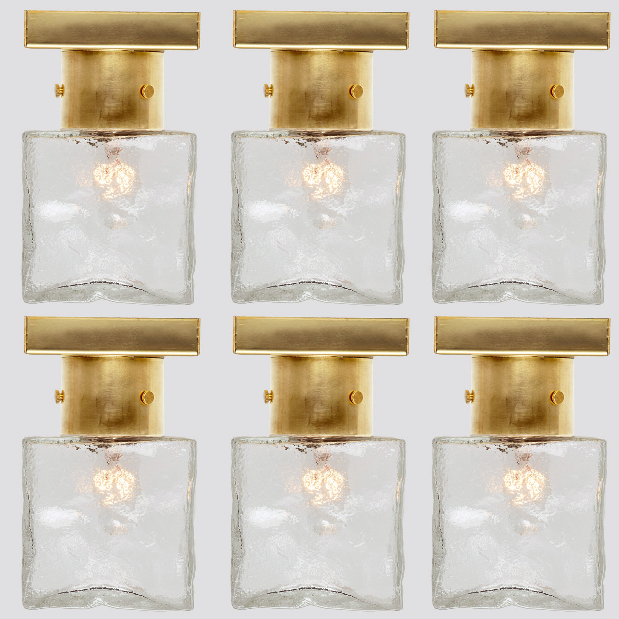 1 of the 8 Square Glass and Brass Light Fixtures by J.T. Kalmar, Austria