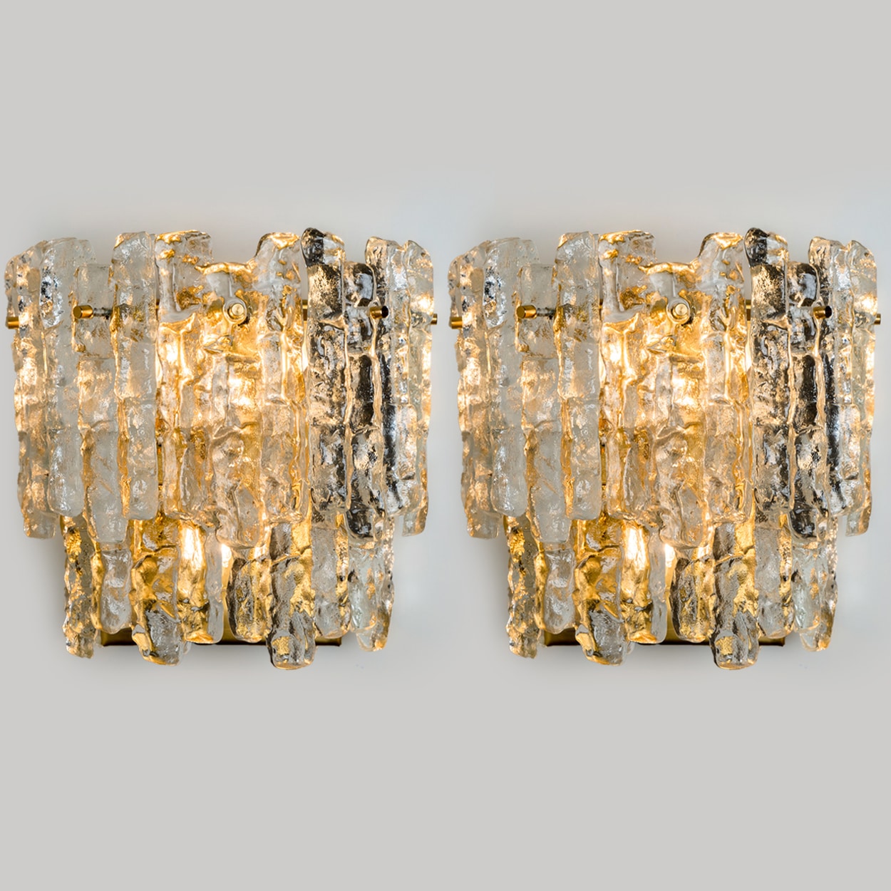 1 of the 6 XL Textured Ice glass Wall Lights Kalmar, 1970s