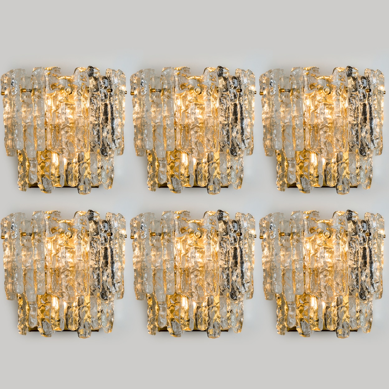 1 of the 6 XL Textured Ice glass Wall Lights Kalmar, 1970s