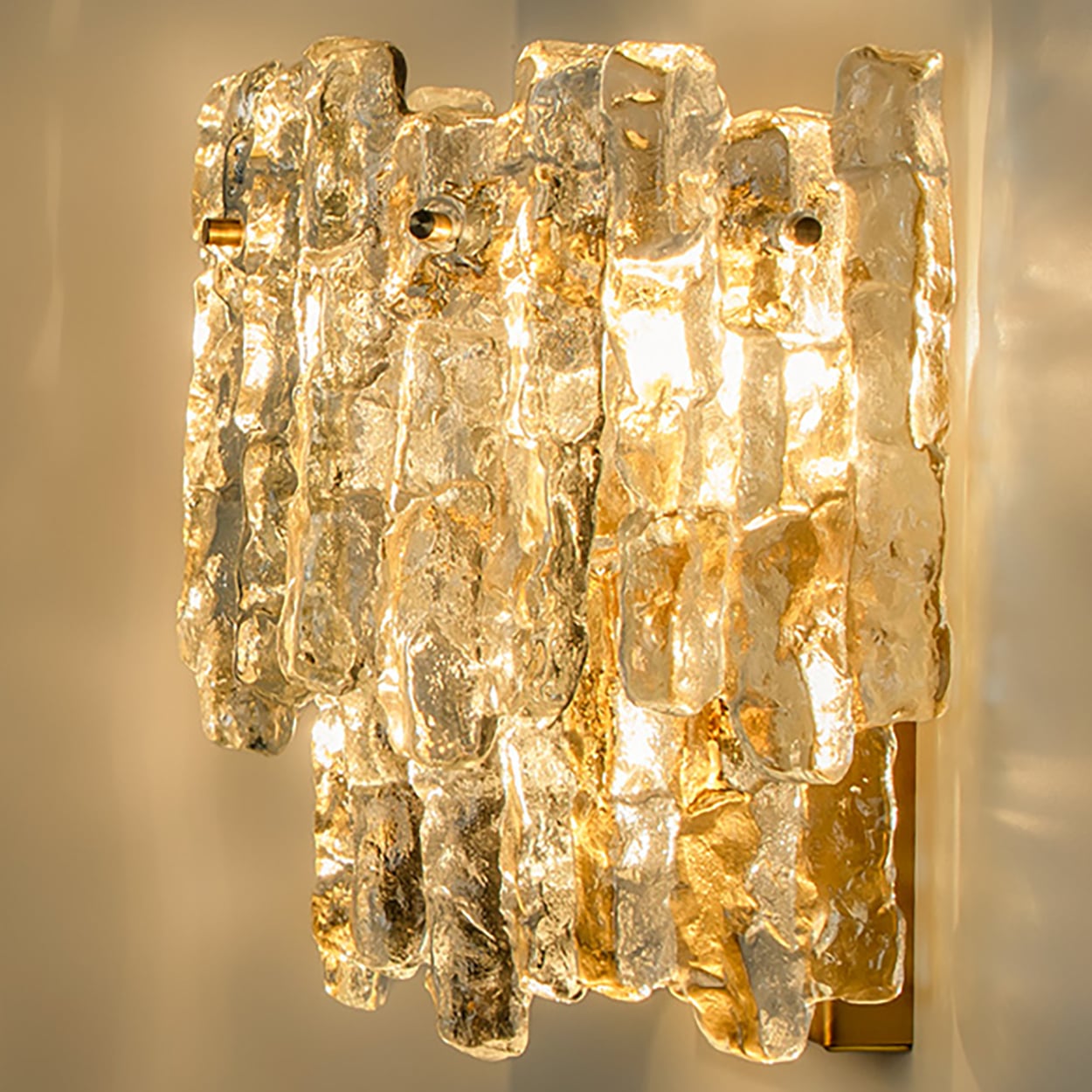 1 of the 6 XL Textured Ice glass Wall Lights Kalmar, 1970s