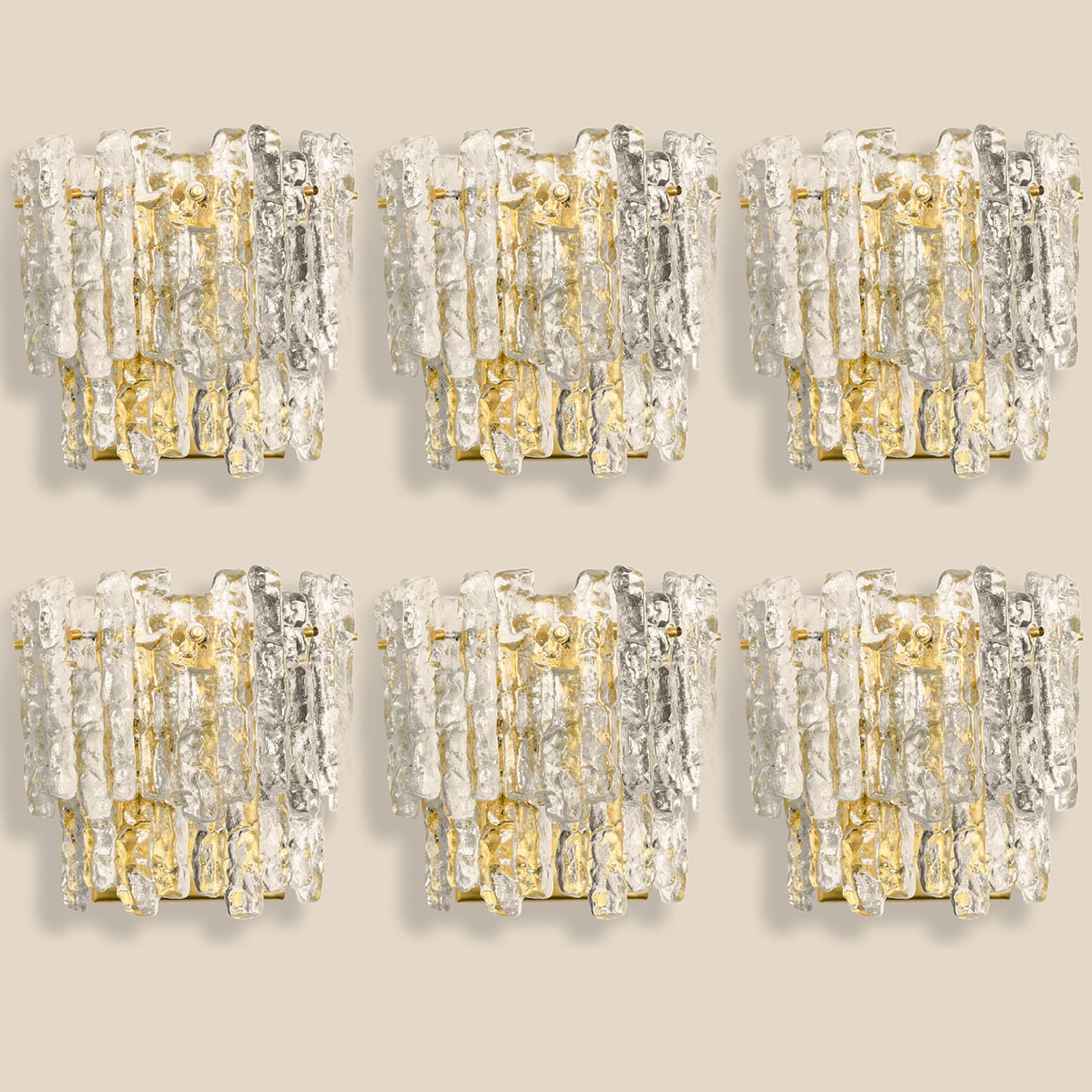 1 of the 6 XL Textured Ice glass Wall Lights Kalmar, 1970s