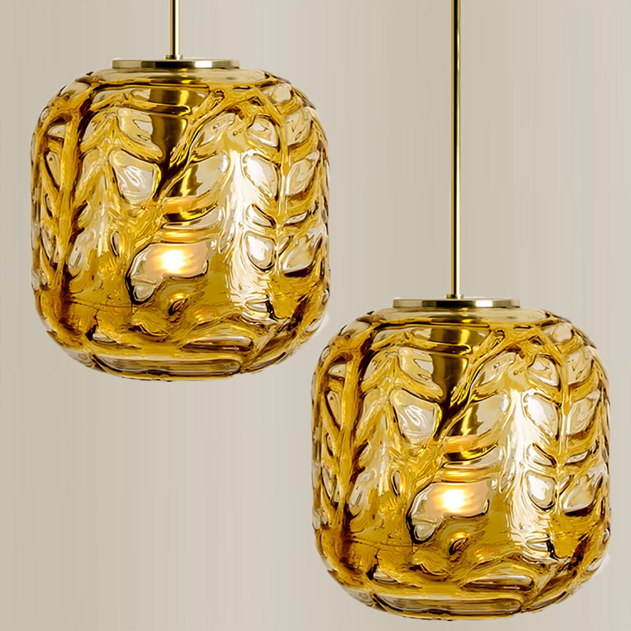 Pair of Amber Murano Glass Pendant Lamps, 1960s