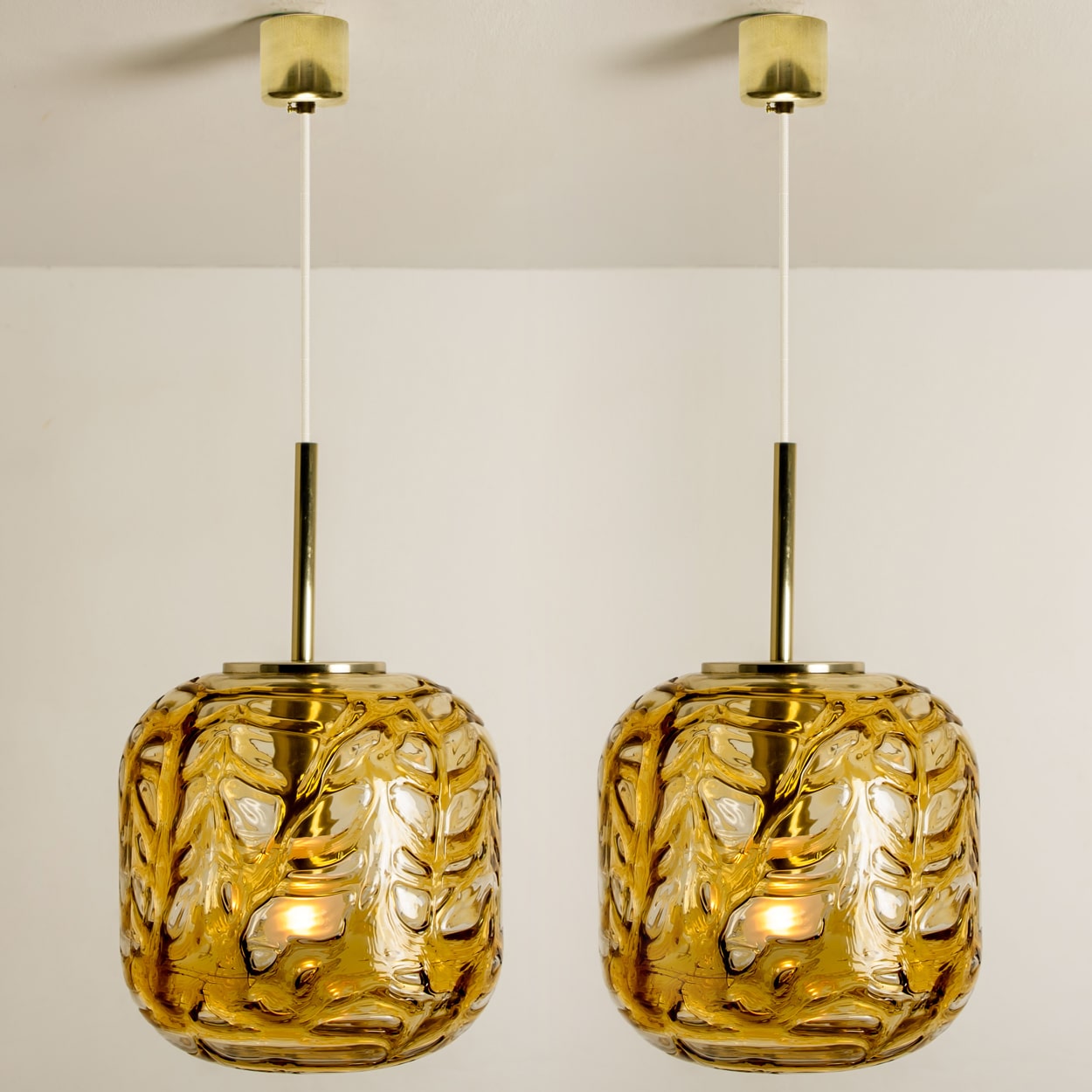 Pair of Amber Murano Glass Pendant Lamps, 1960s
